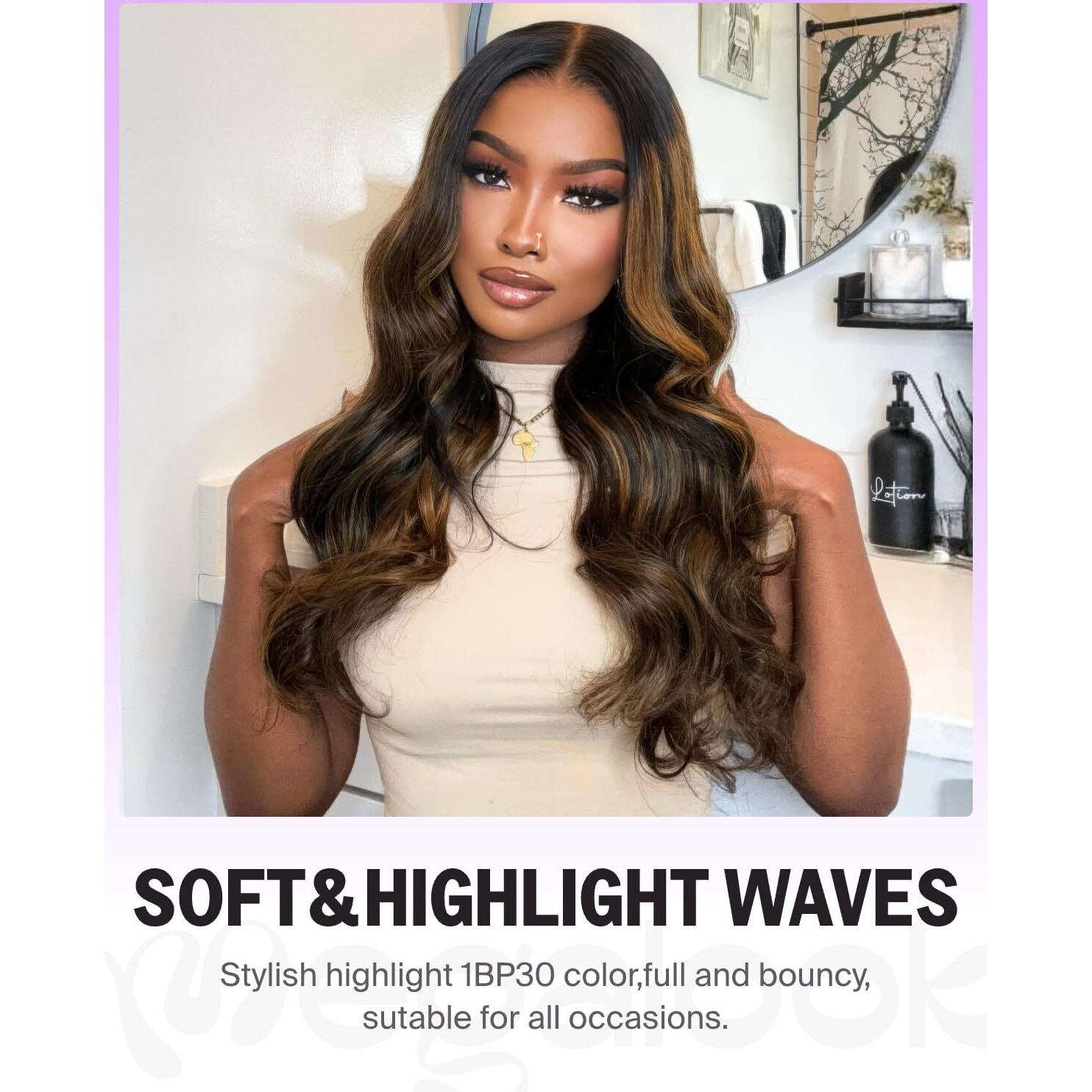 Megalook Hair Glueless Wigs Human Hair Pre Plucked Pre Cut 6X5 Hd Closure Highlight Wig Human Hair Body Wave Ombre Lace Front Pre Bleached Glueless Wig 20 Inch 1Bp30