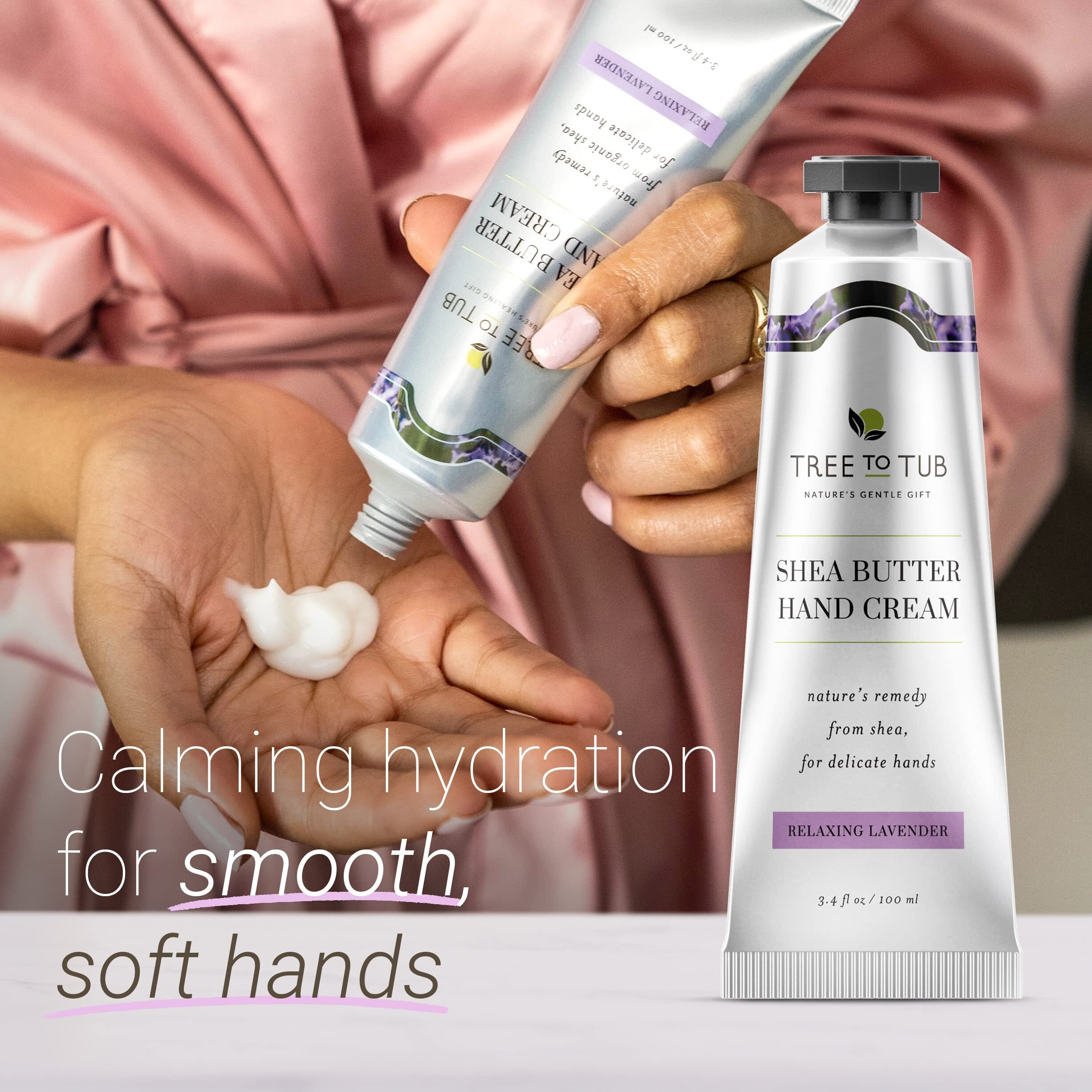 Tree To Tub Shea Butter Hand Cream For Dry Cracked Hands - Moisturizing Sensitive Skin Hand Lotion For Women & Men, Non-Greasy Vegan Hand Moisturizer W/Organic Cocoa, Aloe Vera, All Natural Lavender