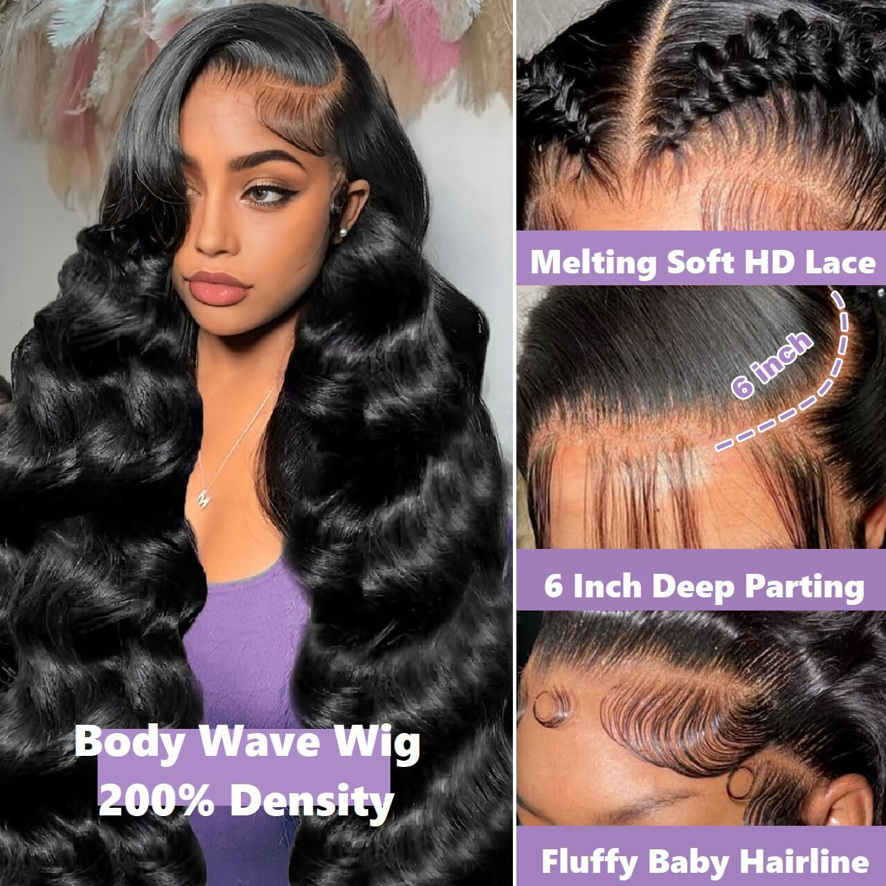 Brofoe 13X6 Lace Front Wigs Human Hair 200 Density Body Wave Hd Lace Front Wigs Human Hair Pre Plucked Natural Color Glueless Wigs For Women 20 Inch