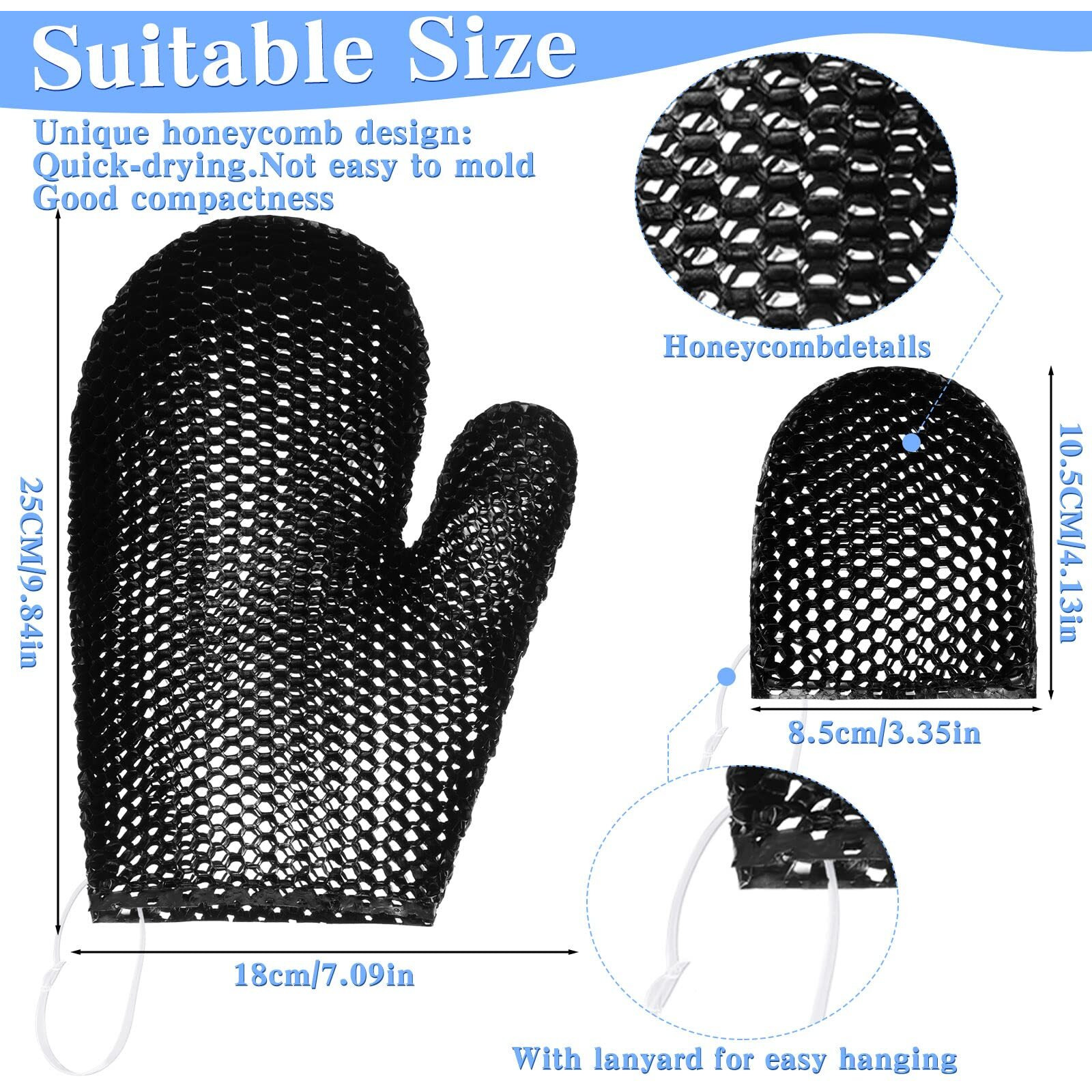 Vesici 2 Pcs Honeycomb Exfoliating Glove Set Exfoliating Bath Mitt Honeycomb Face And Body Scrubber Shower Mitt Sponges For Cleaning Body Shower Face Skin Beauty Spa(Black)