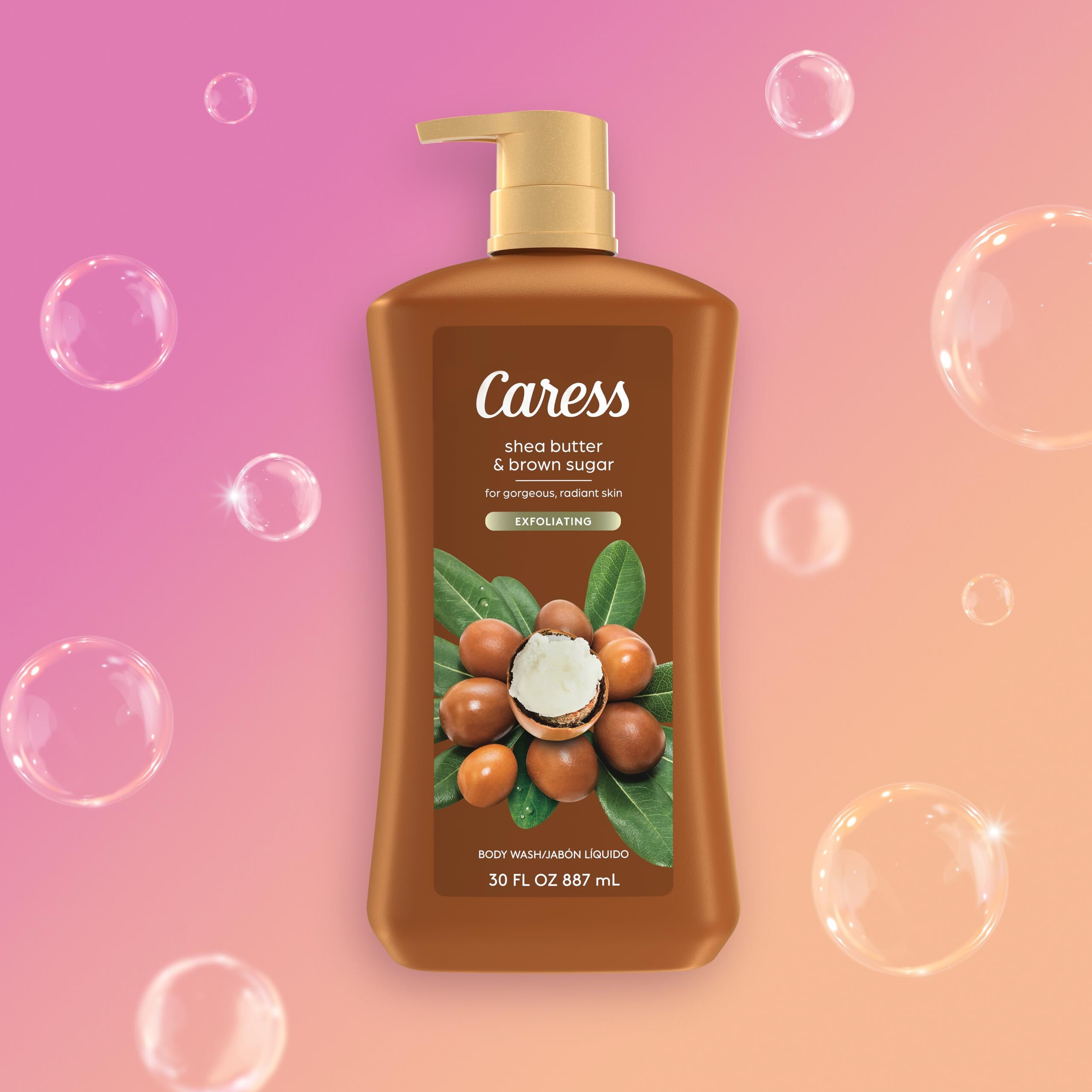 Caress Body Wash, Shea Butter & Brown Sugar 2-Pack, Moisturizing Body Wash For Gorgeous, Radiant Skin, Exfoliating Body Soap Liquid, 30 Fl Oz
