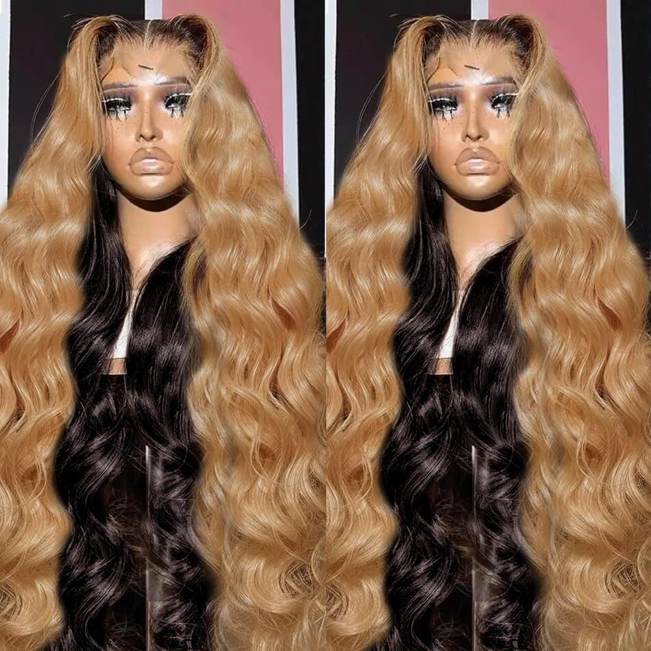 250 Density 13X6 Honey Blonde Wig Human Hair With Baby Hair 4/27 Colored Wigs 13X6 Body Wave Lace Front Wigs Human Hair Pre Plucked For Women Hd Transparent Ombre Lace Front Wig Human Hair 28 Inch