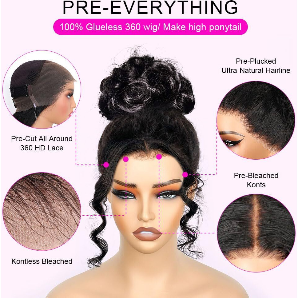 22 Inch Hidden Strap Glueless 360 Lace Front Wigs Human Hair Pre Cut Pre Bleached Pre Plucked Body Wave 360 Full Lace Wigs Human Hair For Black Women 200% Density Hd Lace Front Wigs Human Hair