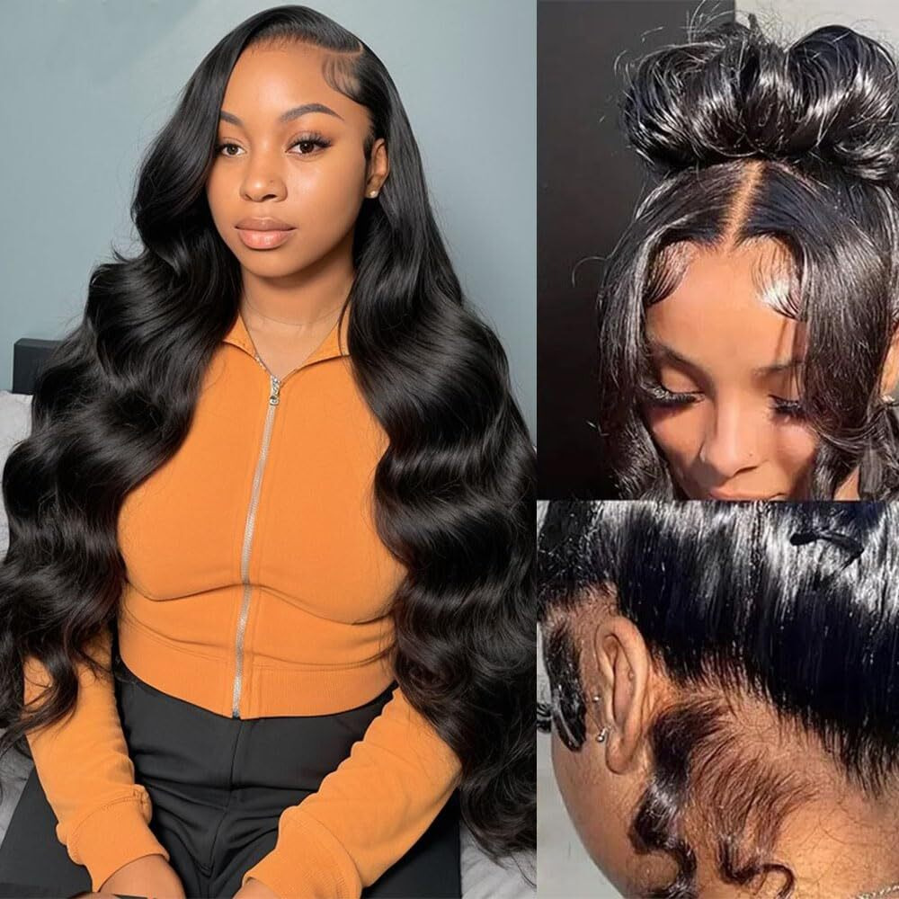 Gurxen 360 Lace Front Wigs Human Hair Pre Plucked Hd Full Lace Frontal Human Hair Pre Plucked Body Wave Transparent Lace Front Wig For Women With Baby Hair 28Inch