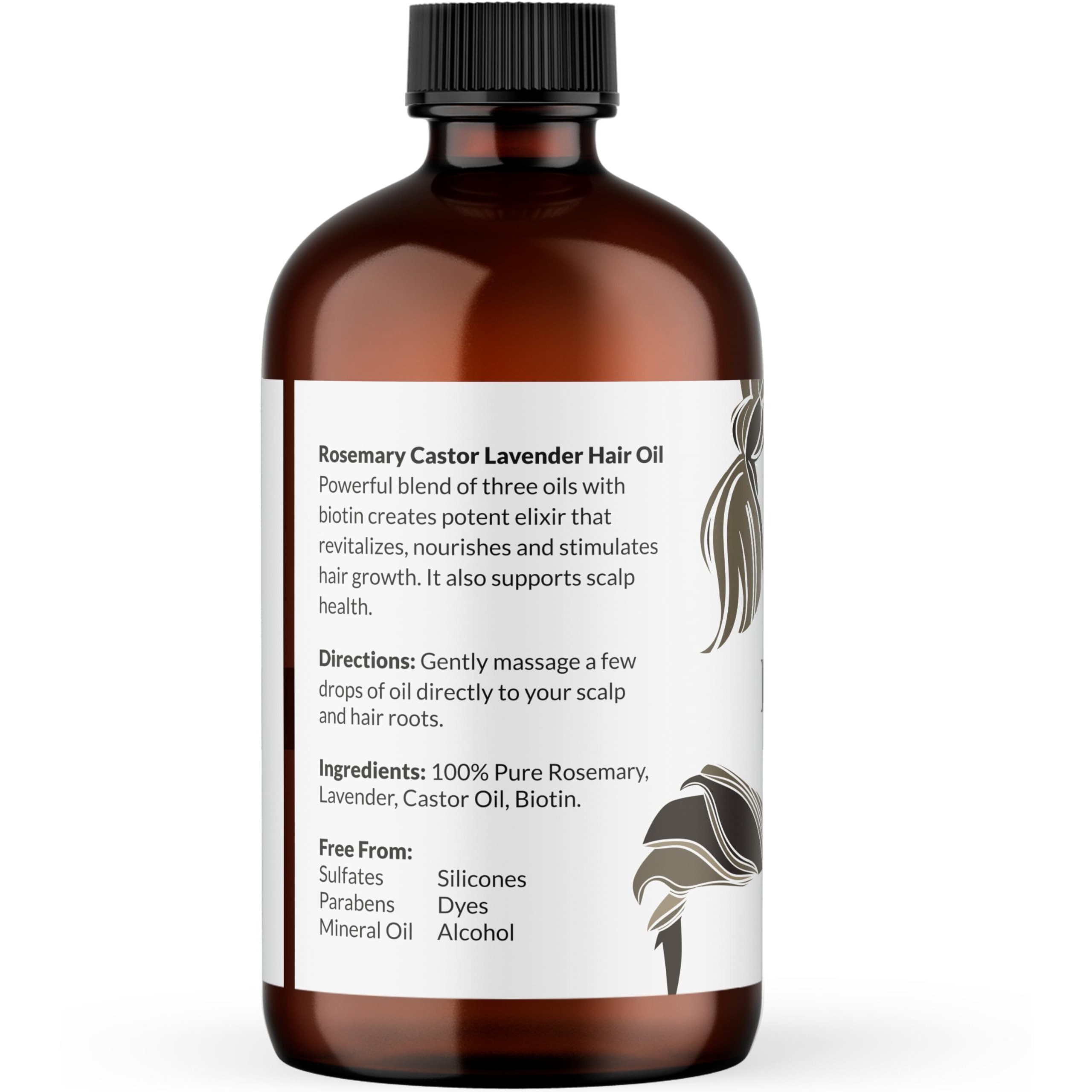Naturobliss Castor Rosemary Lavender Hair Oil 100% Pure And Natural-Best Oil For Hair Care, Eyelashes And Eyebrows-Hair And Body Oil-Infused With Biotin-Expeller-Pressed And Hexane-Free (4 Fl Oz)