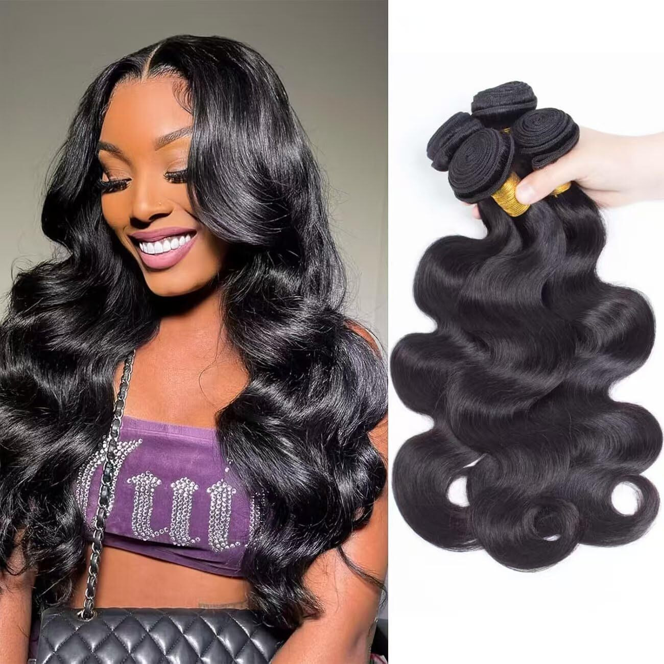 Body Wave Bundles Human Hair 8 10 12 14 Inch Human Hair Bundle 100% Unprocessed Brazilian Virgin Hair 4 Bundles Human Hair Extensions For Black Women Natural Color