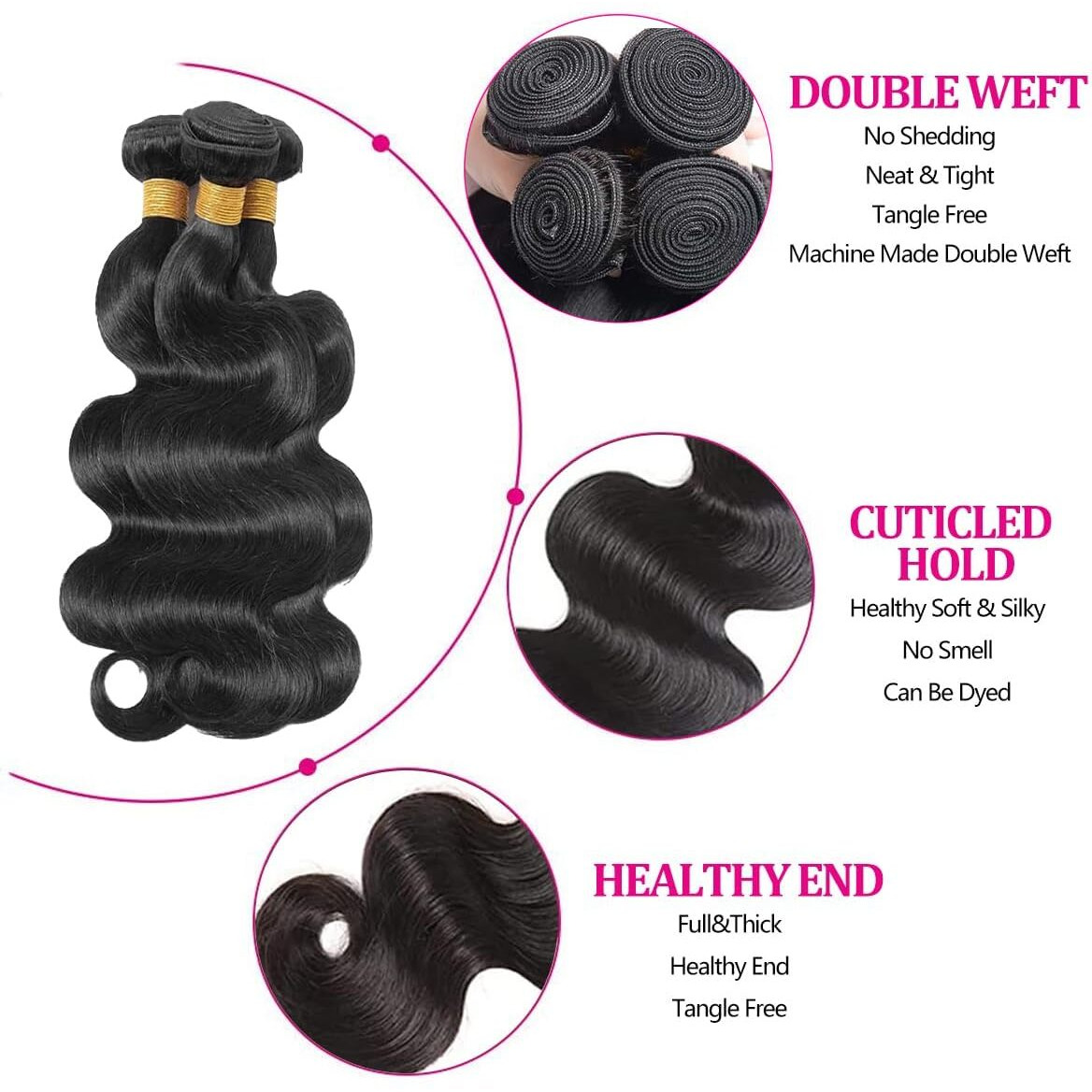 Body Wave Bundles Human Hair 8 10 12 14 Inch Human Hair Bundle 100% Unprocessed Brazilian Virgin Hair 4 Bundles Human Hair Extensions For Black Women Natural Color