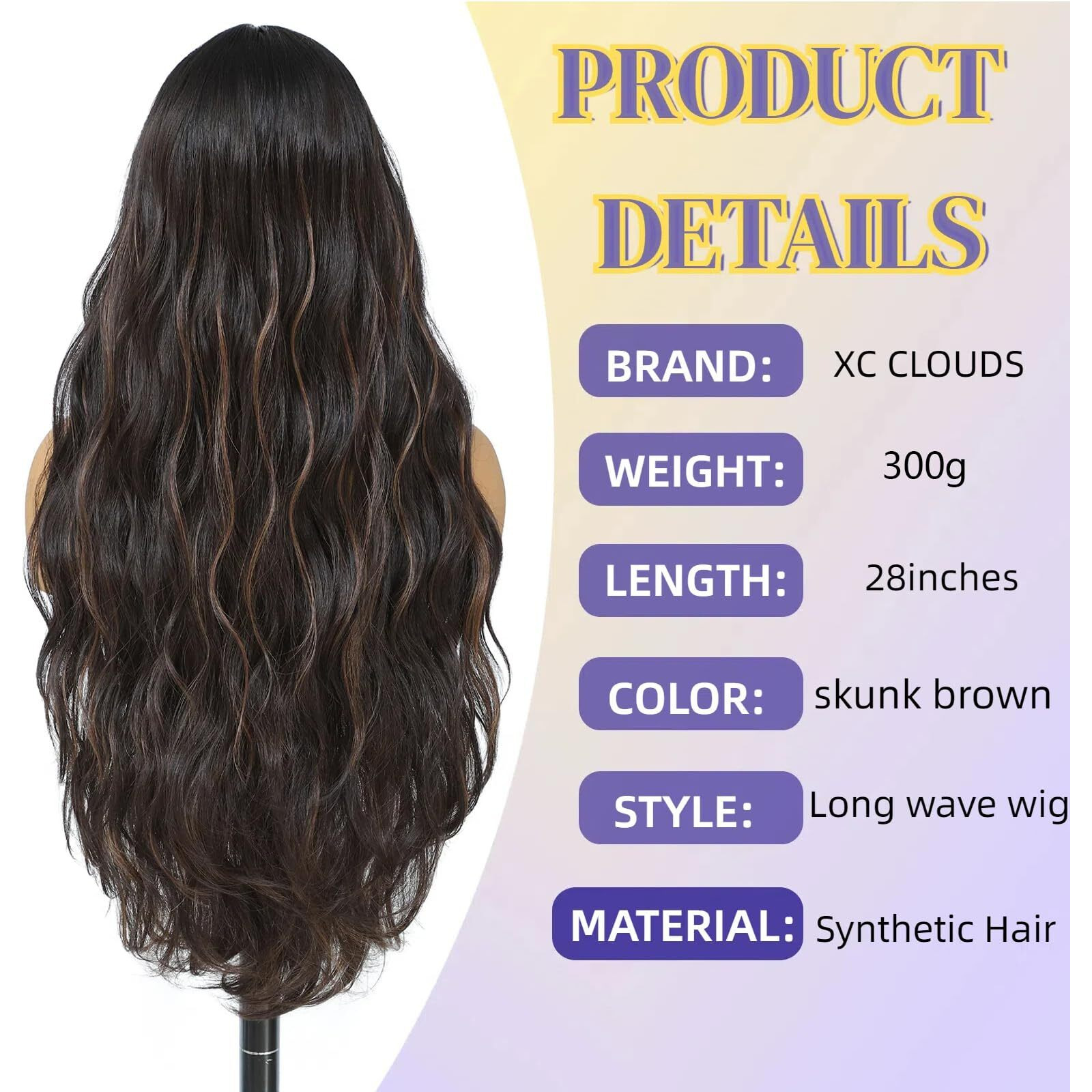 Skunk Synthetic Lace Front Wig 28 Inch Long Wavy Natural Wave Wigs 13  4  1 Pre Plucked Glueless Wig Synthetic Hair For Women Loose Body Wave With Natural Hairline Heat Resistant Synthetic Wavy Wig