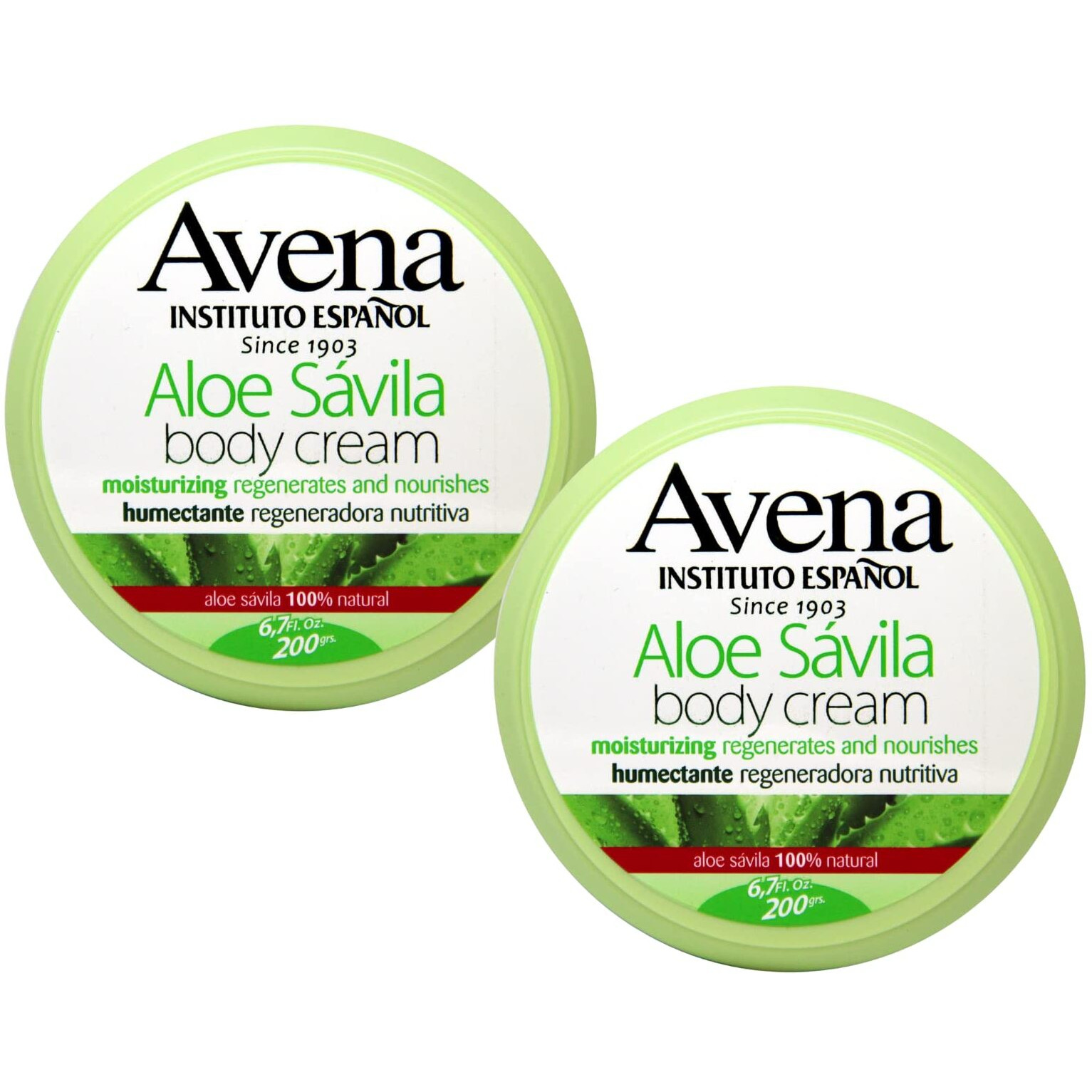Avena Instituto Espaol Aloe Savila Body Cream, Moisturizing, Regenerates And Nourishes, 2-Pack Of 6.7 Fl Oz Each, 2 Jars