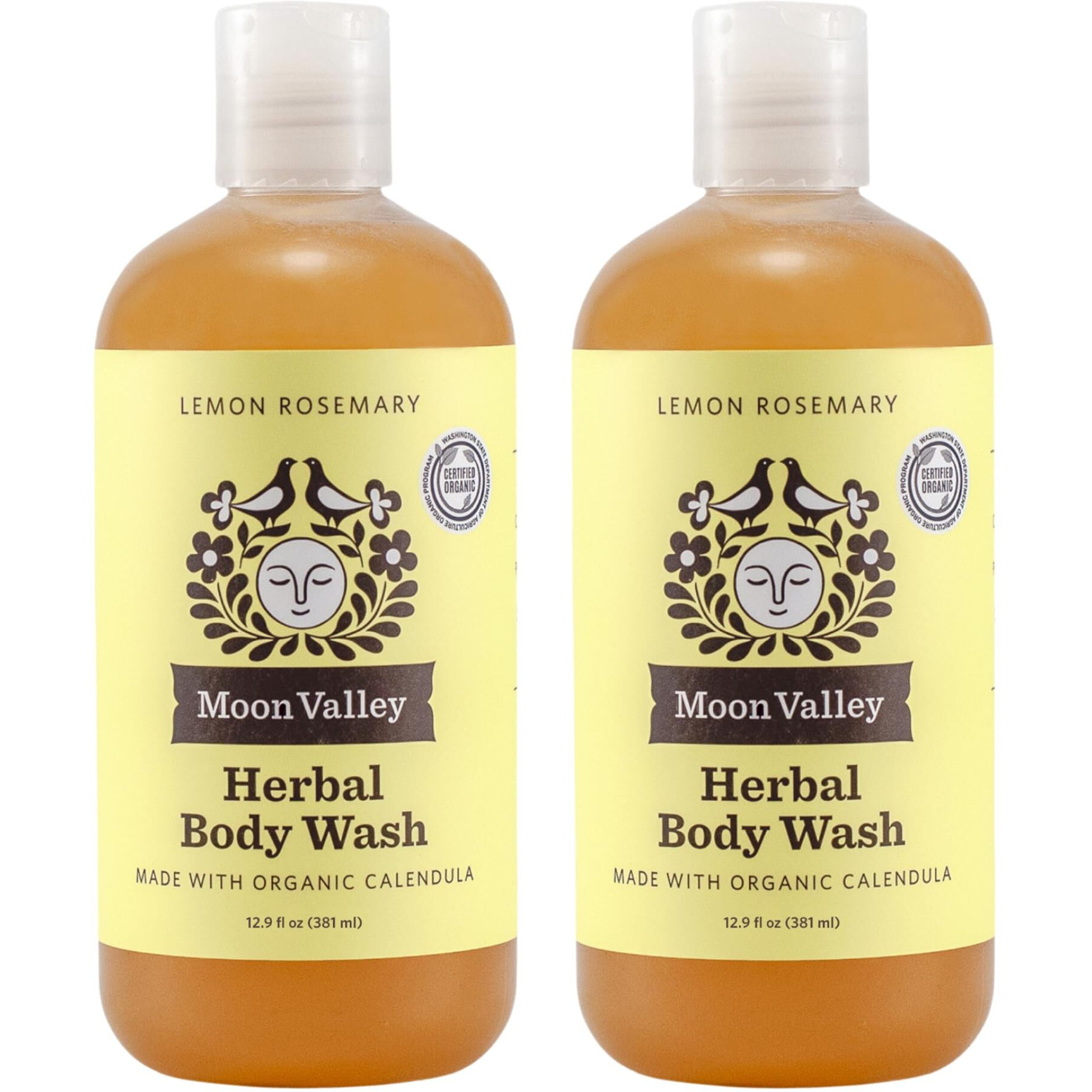Herbal Body Wash, Lemon Rosemary By Moon Valley, All Natural Ingredients, No Parabens, Vegan, Moisturizing Essential Oils, Two Pack