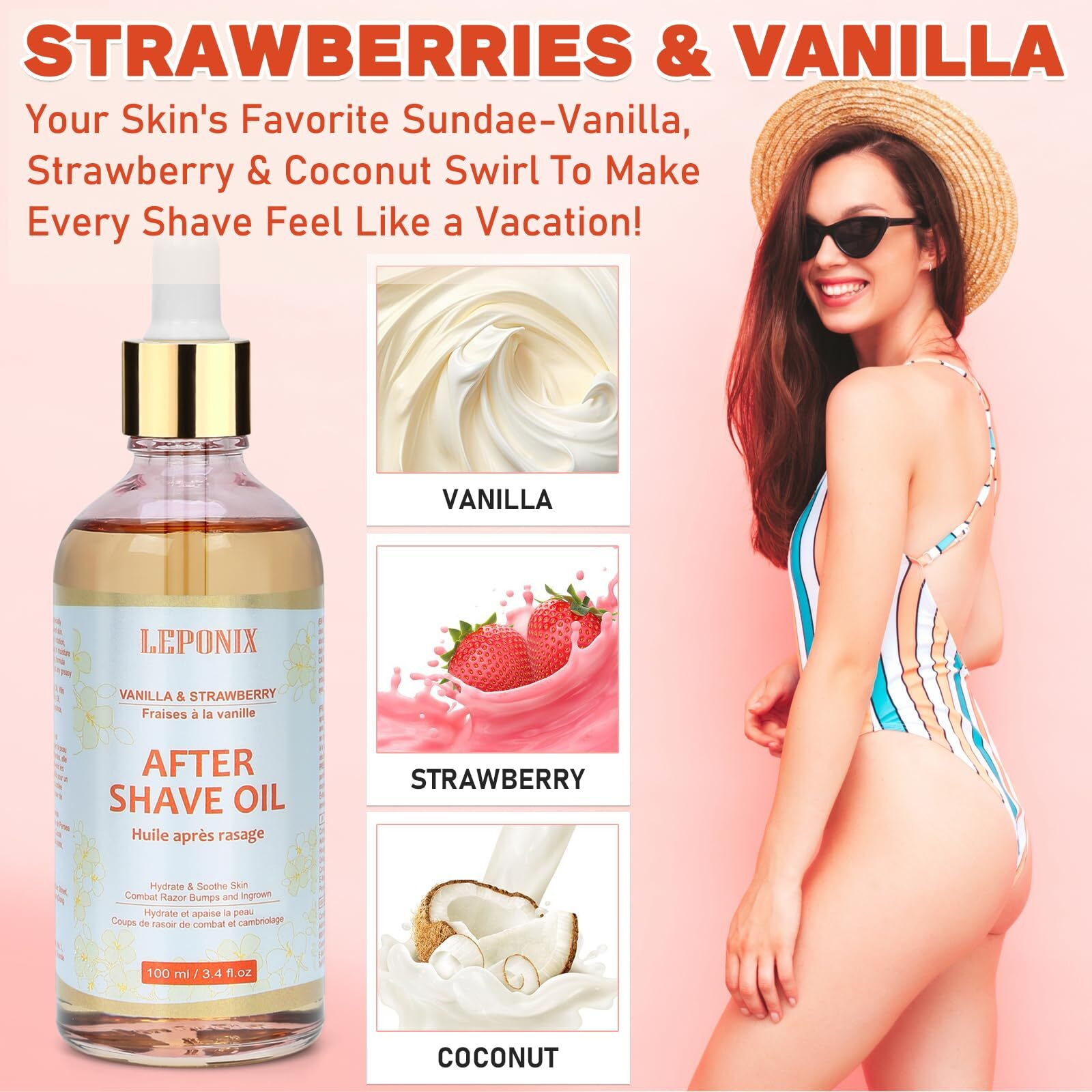 After Shave Oil For Women-2025's Strawberry Vanilla Revolution (Not Grandma's Shave Oil) - Post Shave Treatment Prevents Ingrown Hairs & Razor Burn -Strawberry Skin Treatment Smells Like Dessert-100Ml