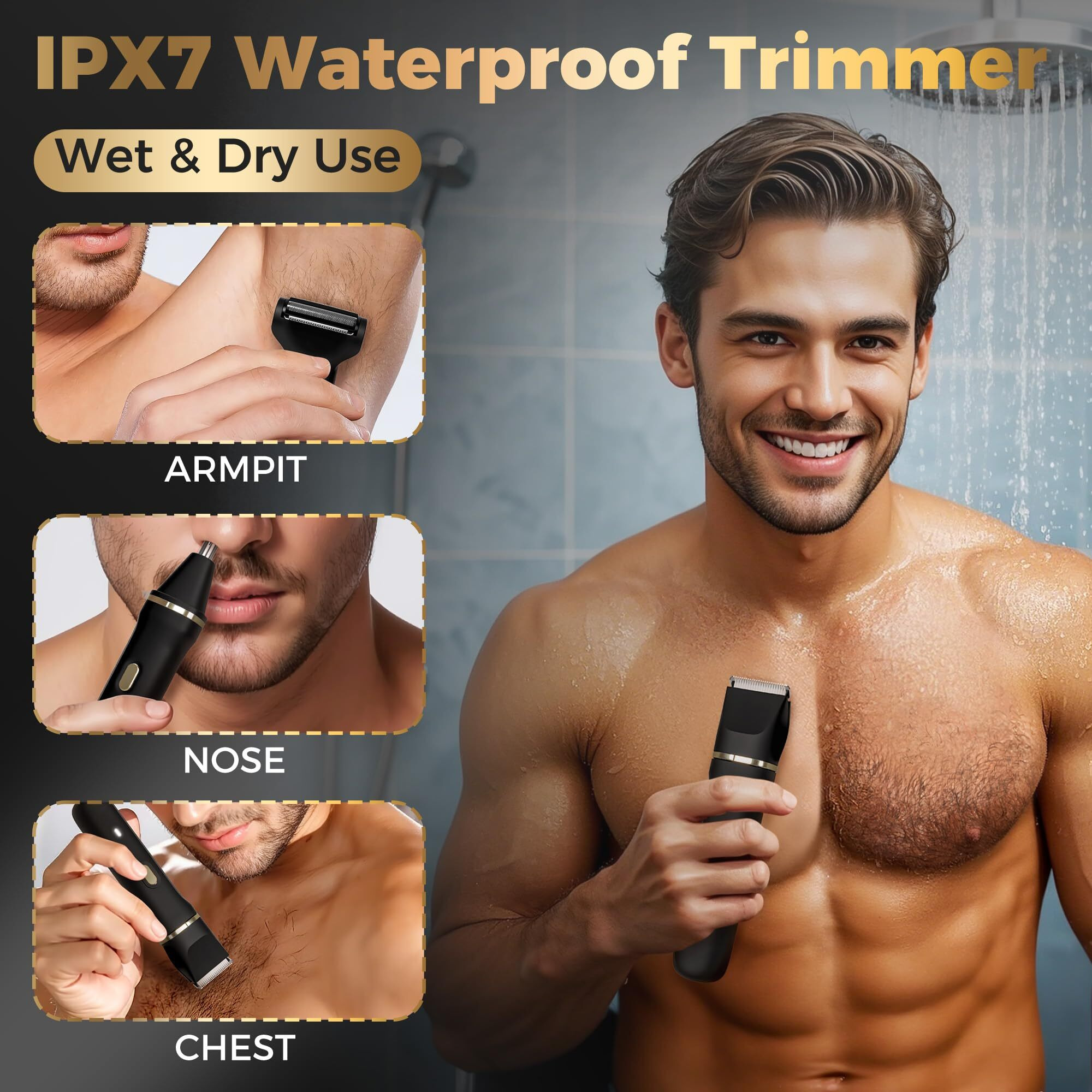 Bikini Trimmer For Women, 5-In-1 Waterproof Electric Razors For Women, Painless Pubic Hair Trimmer, Rechargeable Electric Shaver, Bikini Razor With Travel Case, Body Shaver & Face Nose Trimmer, Black