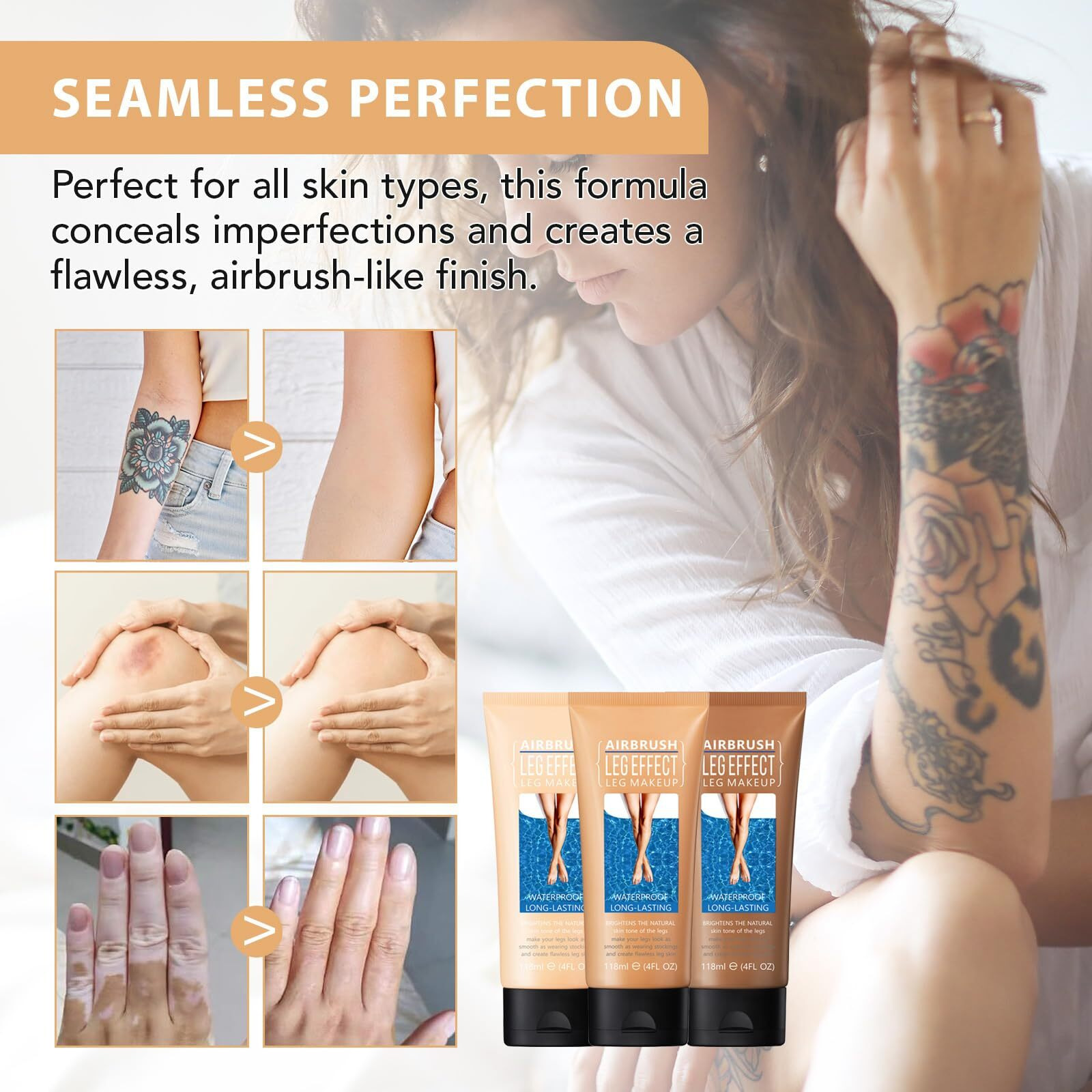 2Pcs Leg Effect Waterproof Makeup, Long-Lasting, Natural Leg Coverage, Body Foundation To Cover Vein, Tattoo And Flaw (02Medium, 2Pcs)