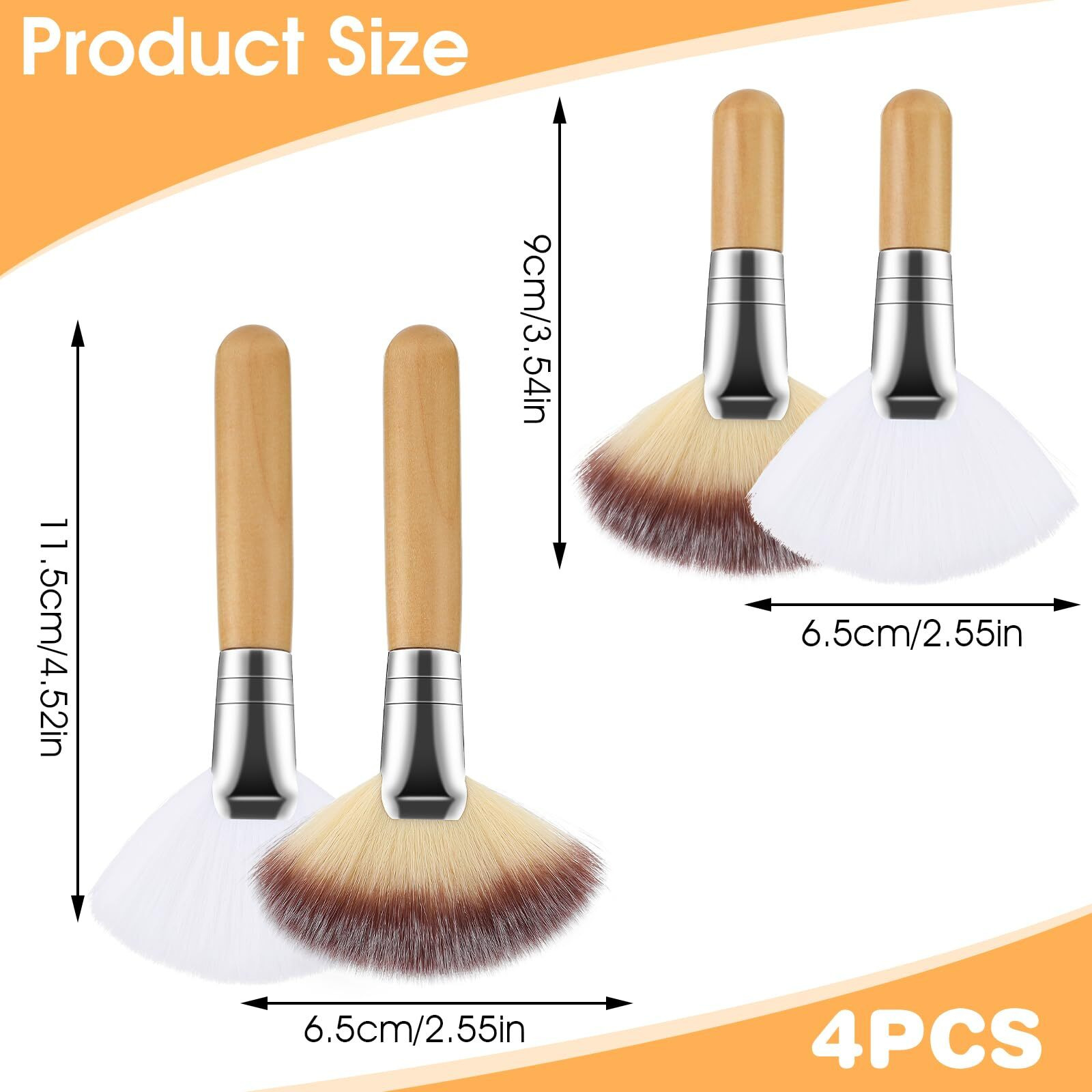 4Pcs Fluffy Facial Brushes Esthetician Fan Brushes Esthetician Short Handle Fan Brush Soft Bristle Highlighter Brush Face Makeup Tools For Powder Blush Body Powder Brush