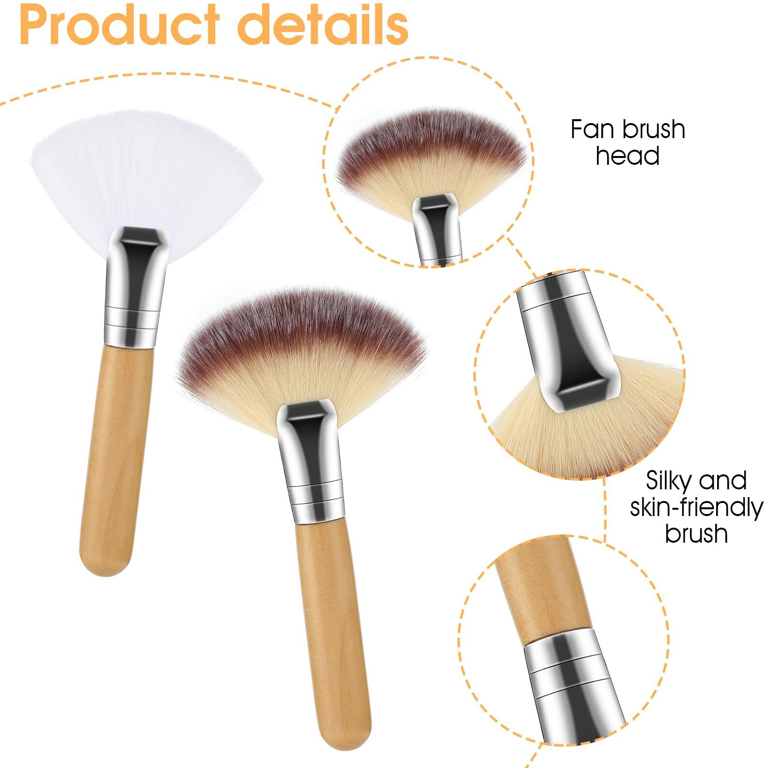 4Pcs Fluffy Facial Brushes Esthetician Fan Brushes Esthetician Short Handle Fan Brush Soft Bristle Highlighter Brush Face Makeup Tools For Powder Blush Body Powder Brush