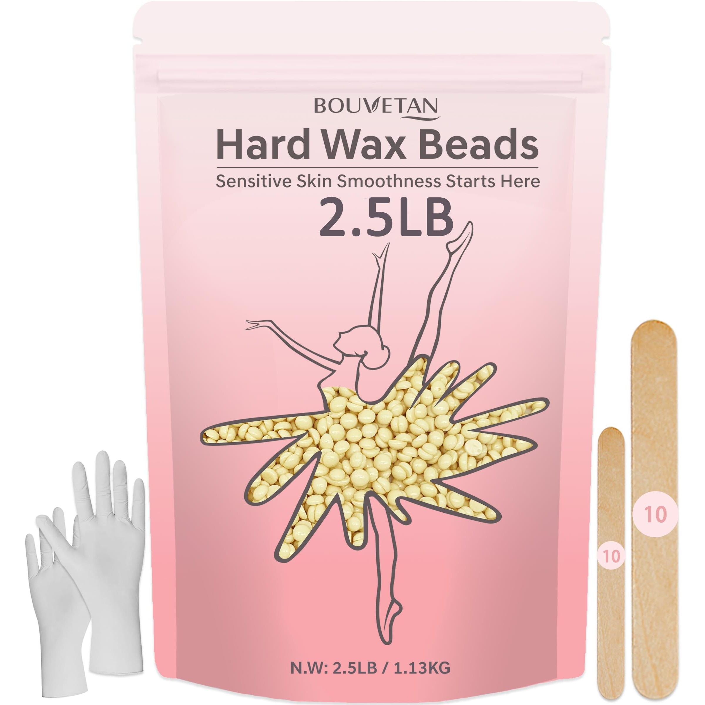 Hard Wax Beads, Bouvetan 2.5Lb Wax Beans For Hair Removal, Sensitive Skin, Ideal Hair Removal Waxing Beads For Bikini, Legs, Eyebrow, Facial, Brazilian, Full Body