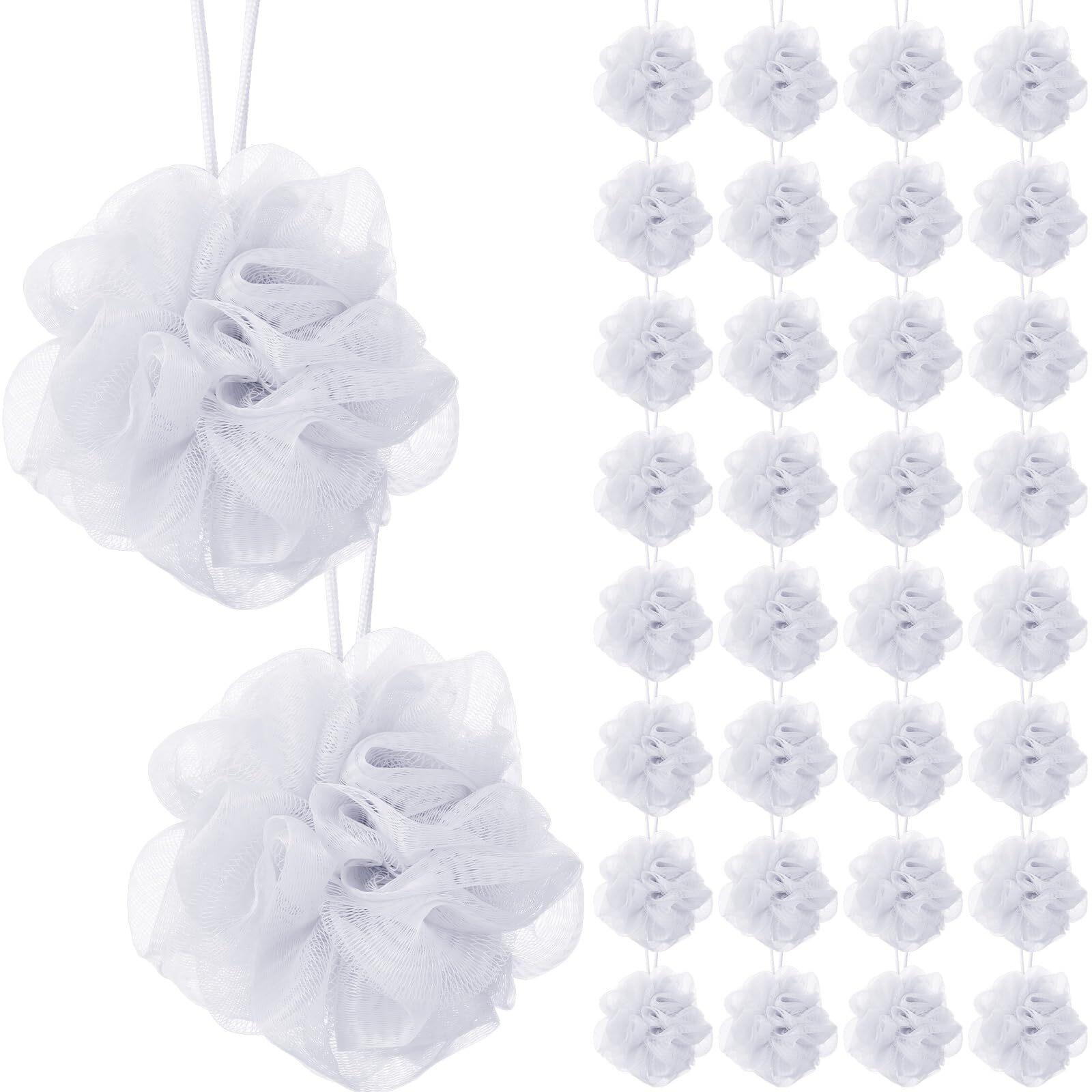 Sunnyray 200 Pcs Loofahs Bulk Bath Sponge Shower Luffas Exfoliating Body Scrubber Packs Soft Mesh Loofahs Balls Travel Cleaning Wash Puff Bathing Accessories For Women Men, 20G (Pure White)