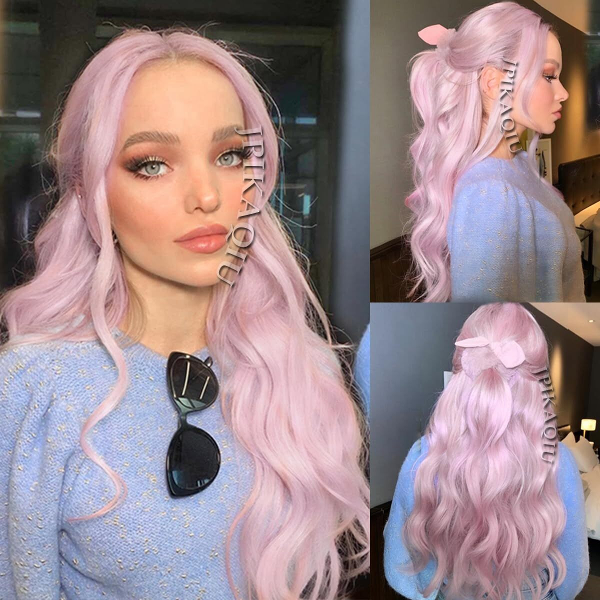 Jpikaqiu 24 Inch Ice Pink Hair Synthetic Lace Front Wigs Pre Plucked Light Pink Colored Lace Front Wig Natural Hairline Heat Resistant Long Body Wave Hair Wigs For Women