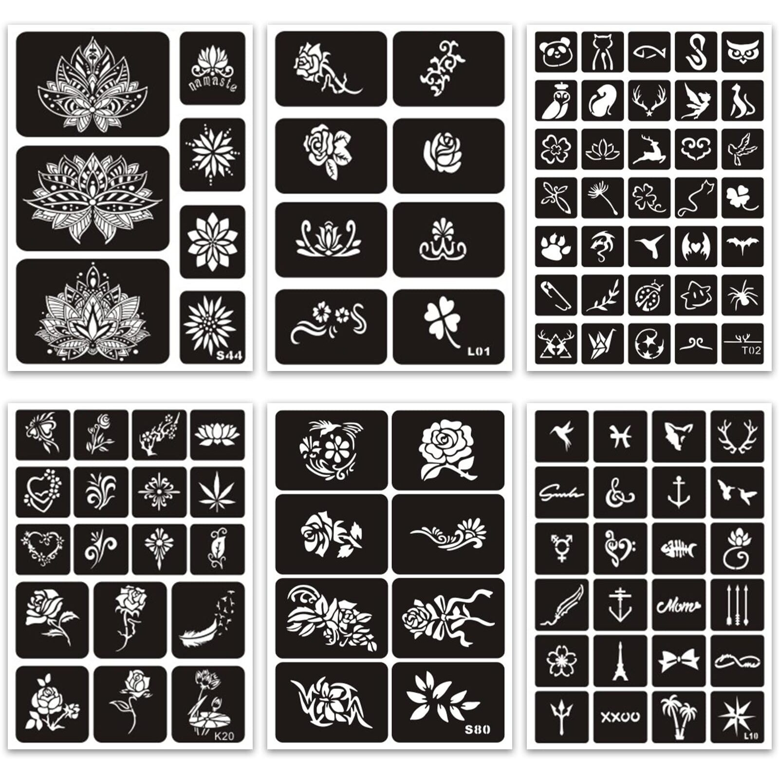 Temporary Tattoo Stencils Reusable For Women Girls, 344 Pcs Henna Tattoo Stencil Kit, Temporary Glitter Tattoo Stencils For Face Body Paint Diy