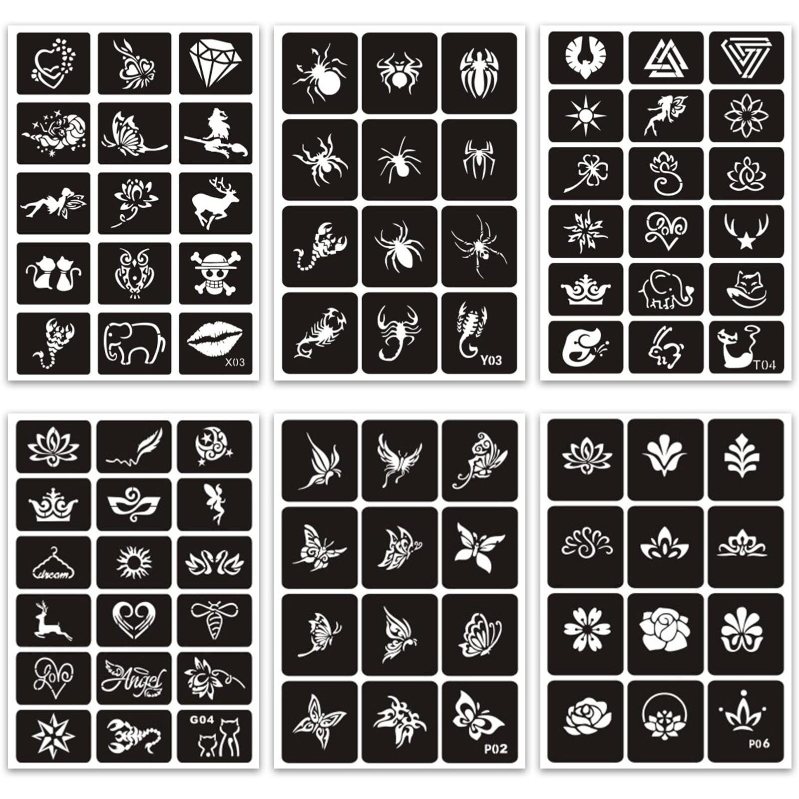 Temporary Tattoo Stencils Reusable For Women Girls, 344 Pcs Henna Tattoo Stencil Kit, Temporary Glitter Tattoo Stencils For Face Body Paint Diy