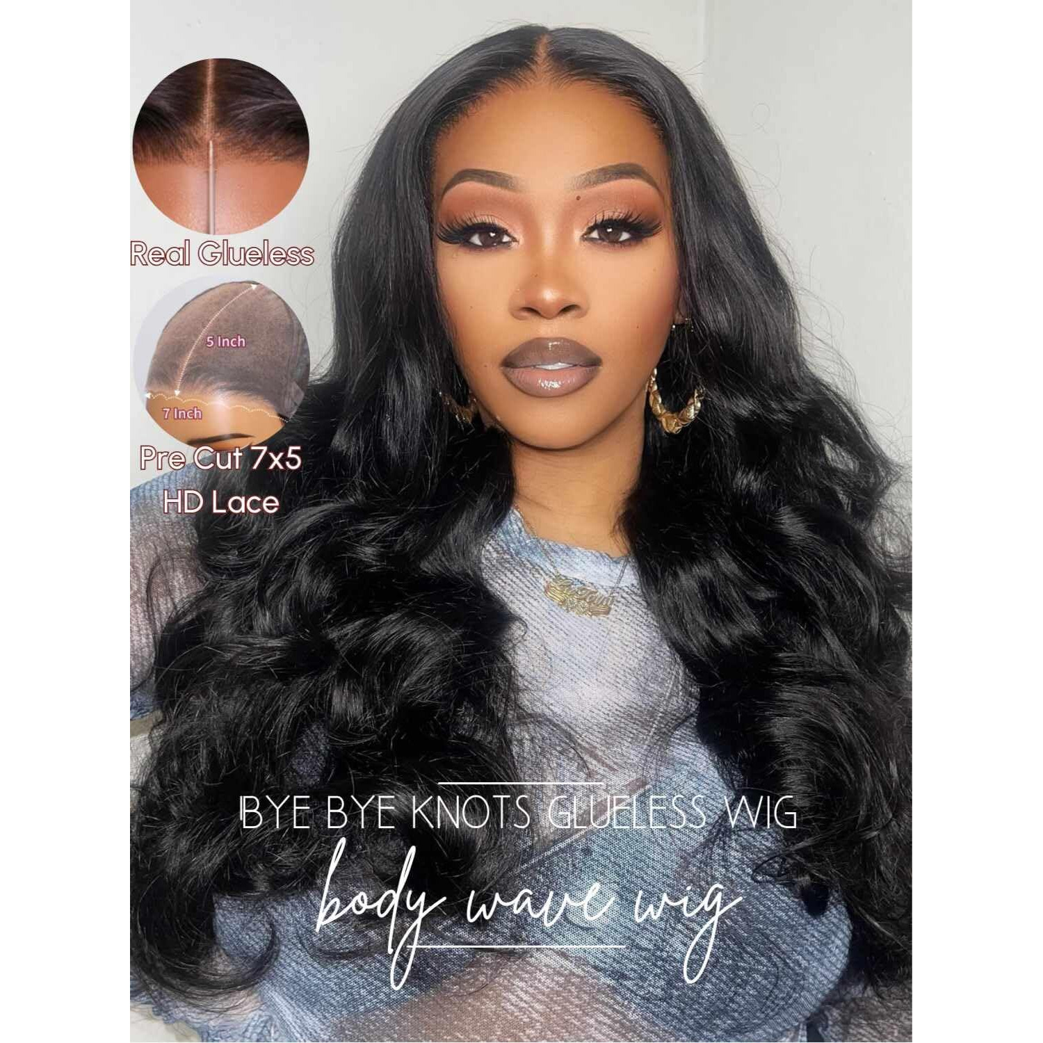 Beauty Forever 7X5 Bye Bye Knots Put On And Go Glueless Wig Pre Cut 3D Body Wave Lace Front Wig Human Hair With Bleached Knots Pre Plucked Wigs For Beginner 150% Density Natural Color 22 Inch