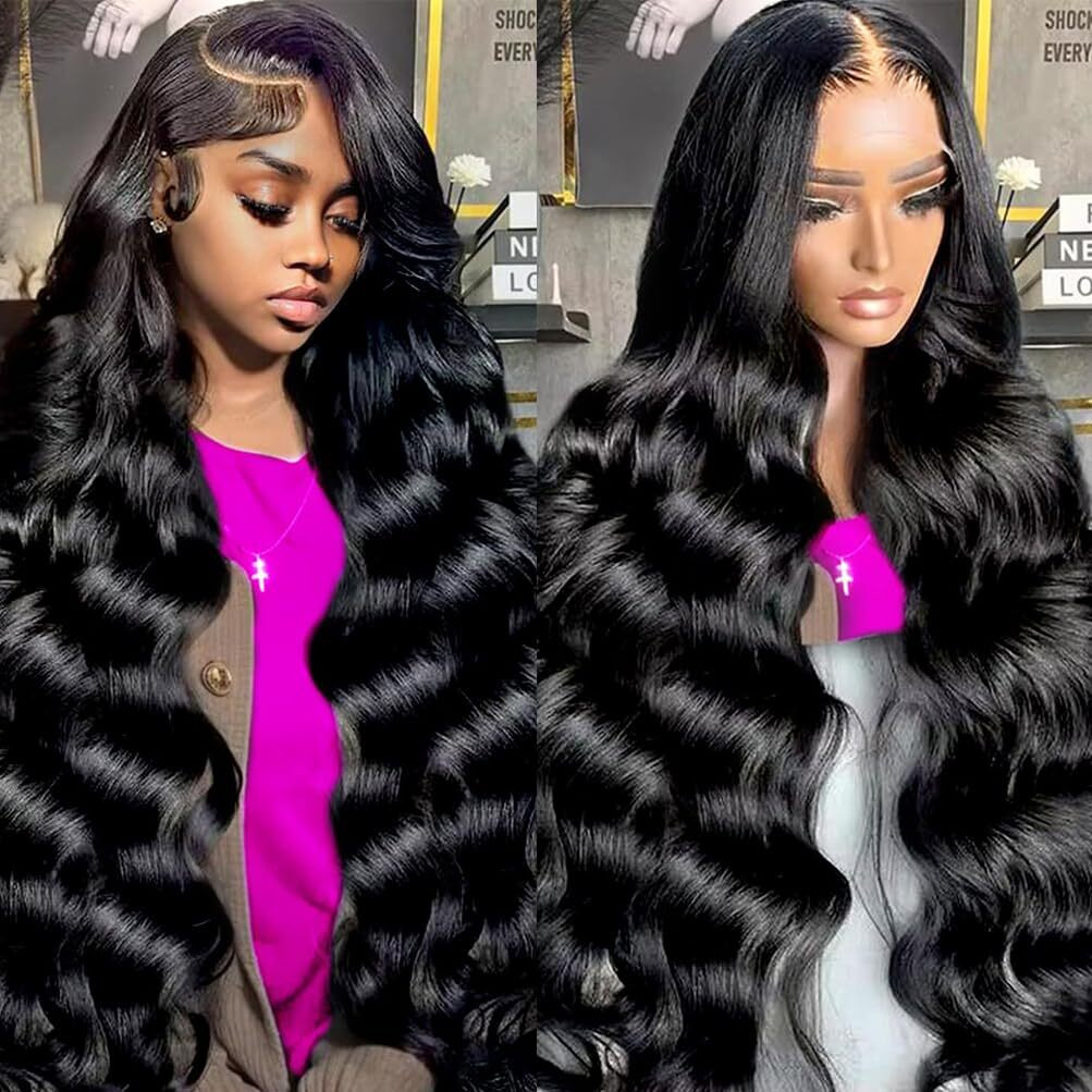 32Inch 13X6 Body Wave Lace Front Wigs Human Hair 180 Density Hd Lace Frontal Wigs Human Hair Pre Plucked Human Hair Wig For Women Natural Black Wig Glueless Body Wave Wig