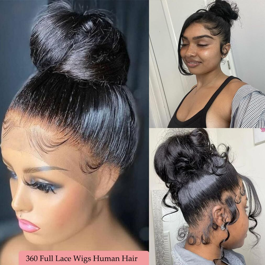 Body Wave 360 Lace Front Wigs Human Hair Pre Plucked Lace Frontal Wigs With Baby Hair For Black Women Natural Black (Black, 20 Inch)