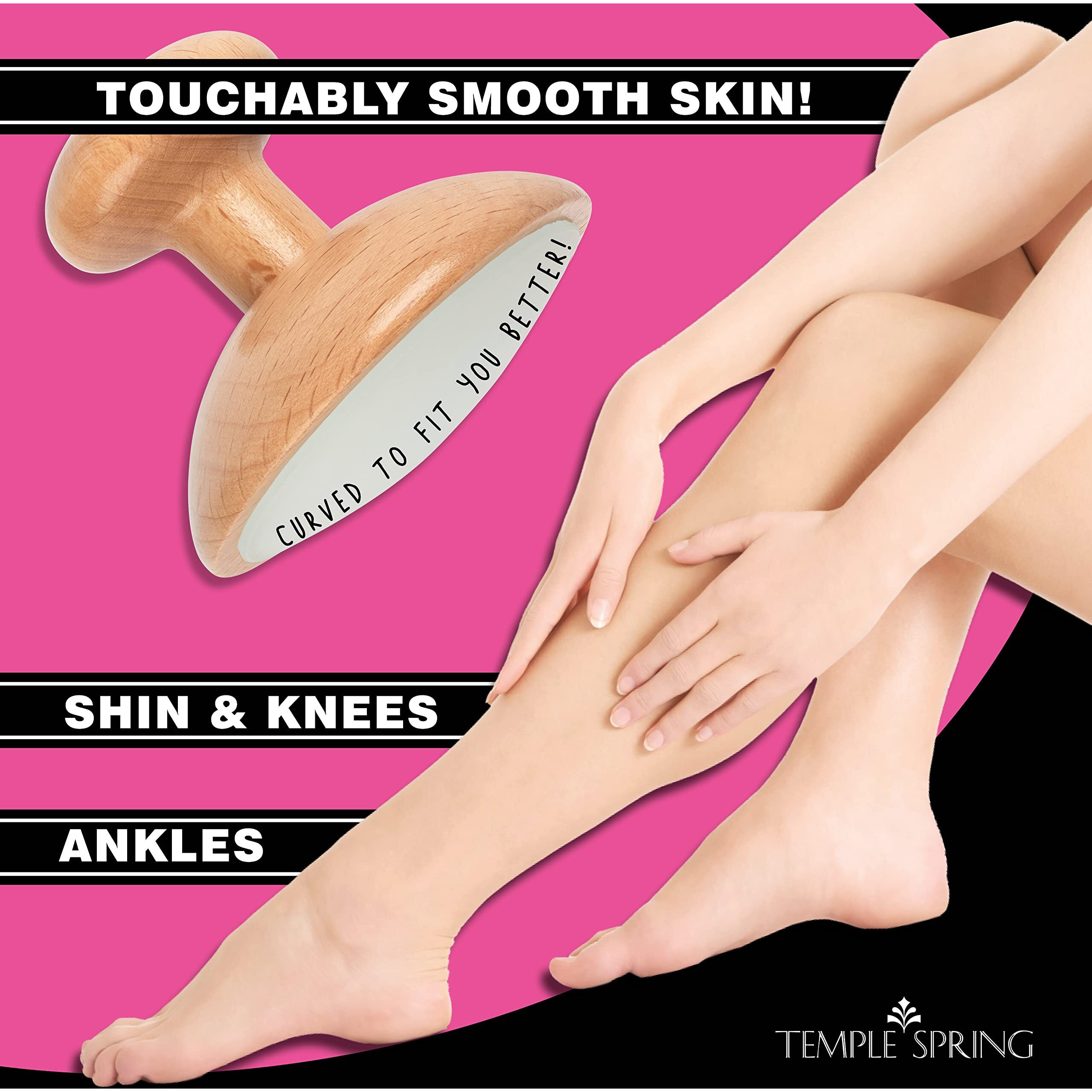Temple Spring Curved Crystal Hair Remover Stone - Painless Hair Removal For Silky Smooth Legs, Back And Body - Exfoliating Beechwood Stone
