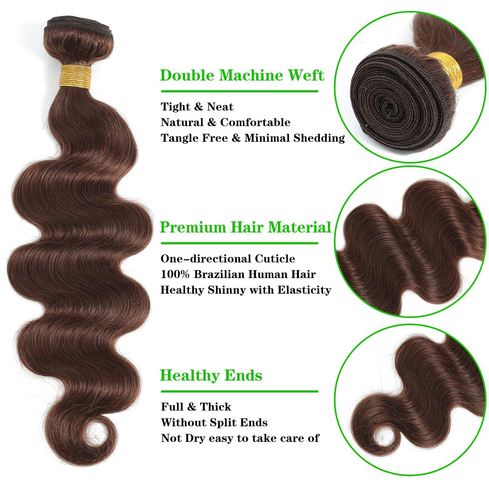 Kapelli Hair Brazilian Body Wave Bundles With Closure (18 20 22+16) 10A Light Brown Body Wave Human Hair Bundles With Lace Closure Brazilian Virgin Hair 3 Bundles With Lace Closure With Baby Hair