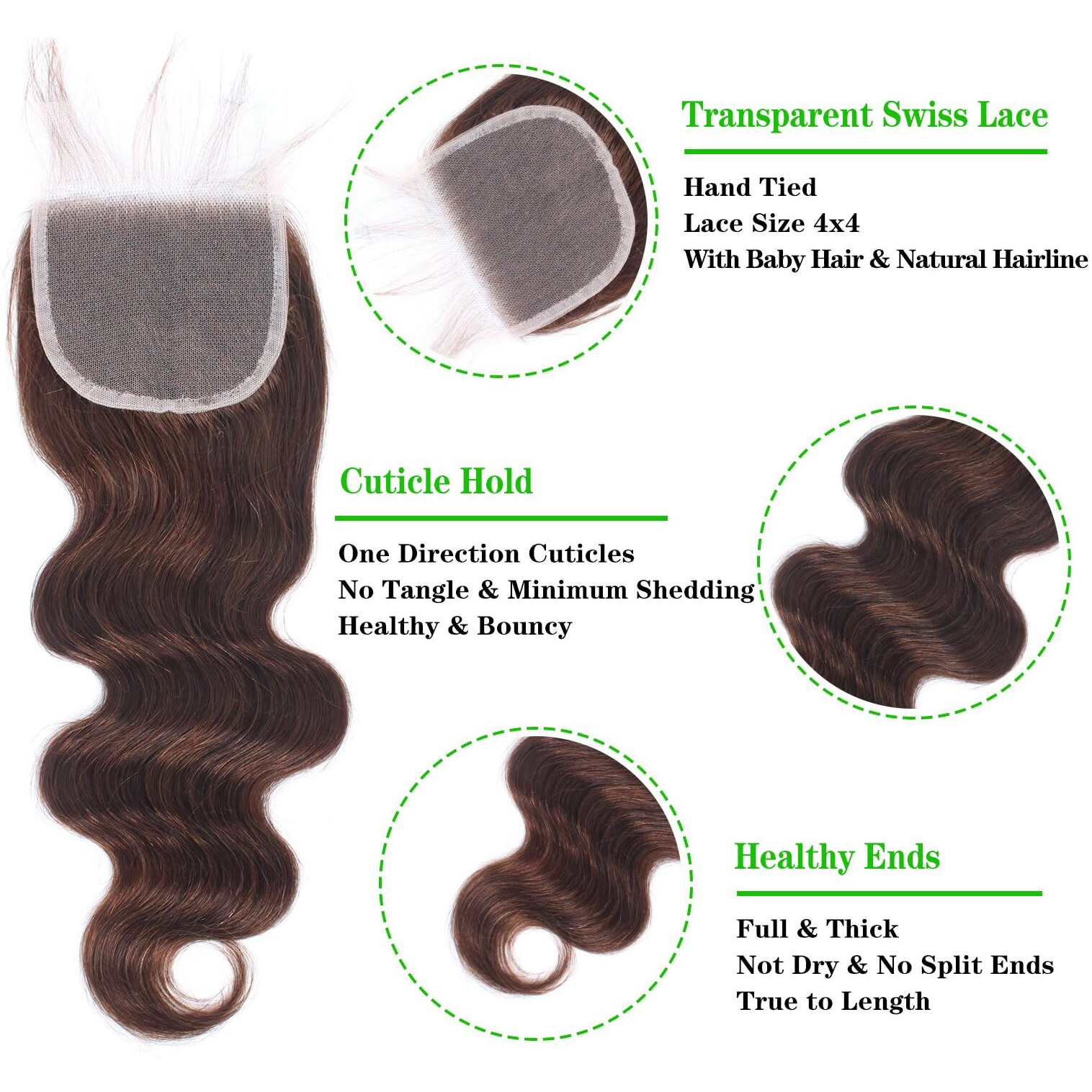 Kapelli Hair Brazilian Body Wave Bundles With Closure (18 20 22+16) 10A Light Brown Body Wave Human Hair Bundles With Lace Closure Brazilian Virgin Hair 3 Bundles With Lace Closure With Baby Hair