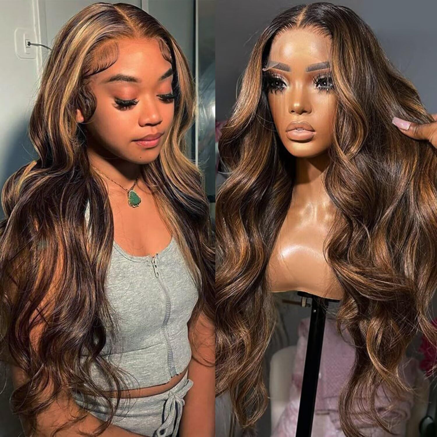 Lemoda Outlet Deal 12A 26Inch Highlight Body Wave Human Hair Lace Front Wigs 13X4 Ombre 4/27 Lace Frontal Wig 180 Density Virgin Human Hair Wigs Natural Hairline