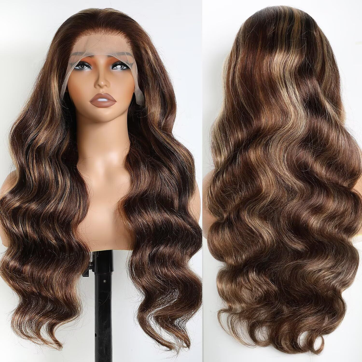 Lemoda Outlet Deal 12A 26Inch Highlight Body Wave Human Hair Lace Front Wigs 13X4 Ombre 4/27 Lace Frontal Wig 180 Density Virgin Human Hair Wigs Natural Hairline