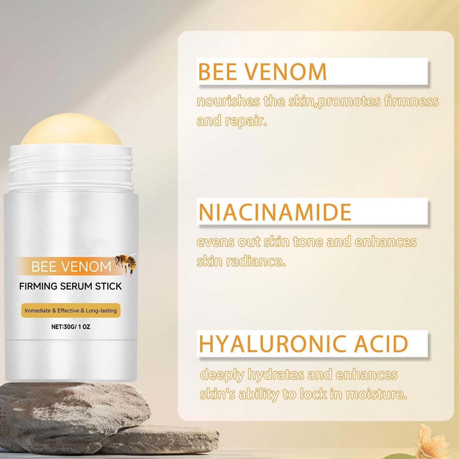 Bee Venom Firming Serum Stick 30G, Bee Venom Wrinkle Removal Serum Stick, Firming & Wrinkle-Reducing Cream, Hydrates & Nourishes Skin Firming Cream For Face And Body