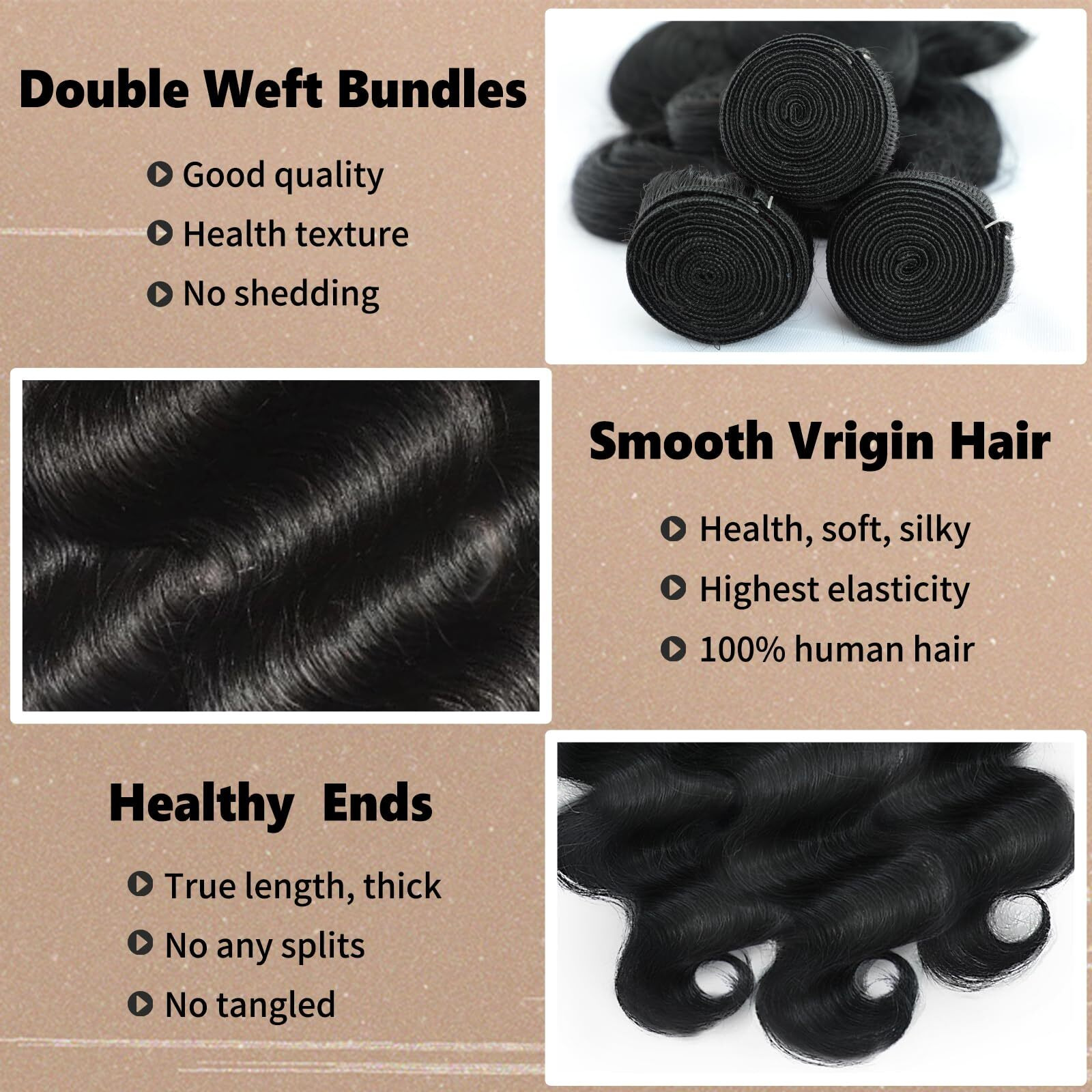 Body Wave Bundles Human Hair 22 24 26 Inch 3 Bundles 100% Unprocessed Brazilian Virgin Remy Hair Wavy Human Hair Natural Color