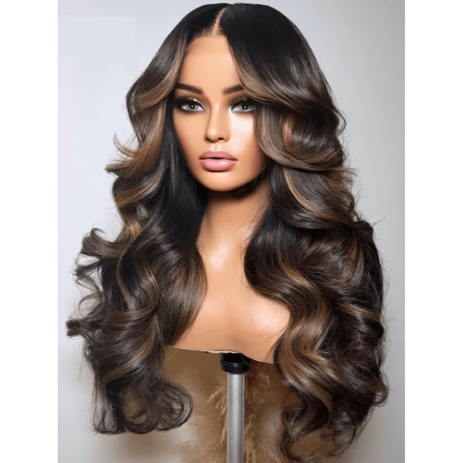 Klaiyi 13X4 Pre Everything Lace Front Chocolate Brown With Highlights Loose Body Wave Wig Human Hair Pre Cut Lace Pre Bleached Bye Bye Knots Pre Plucked Ombre Glueless Wear Go Wig Ready To Wear 26Inch