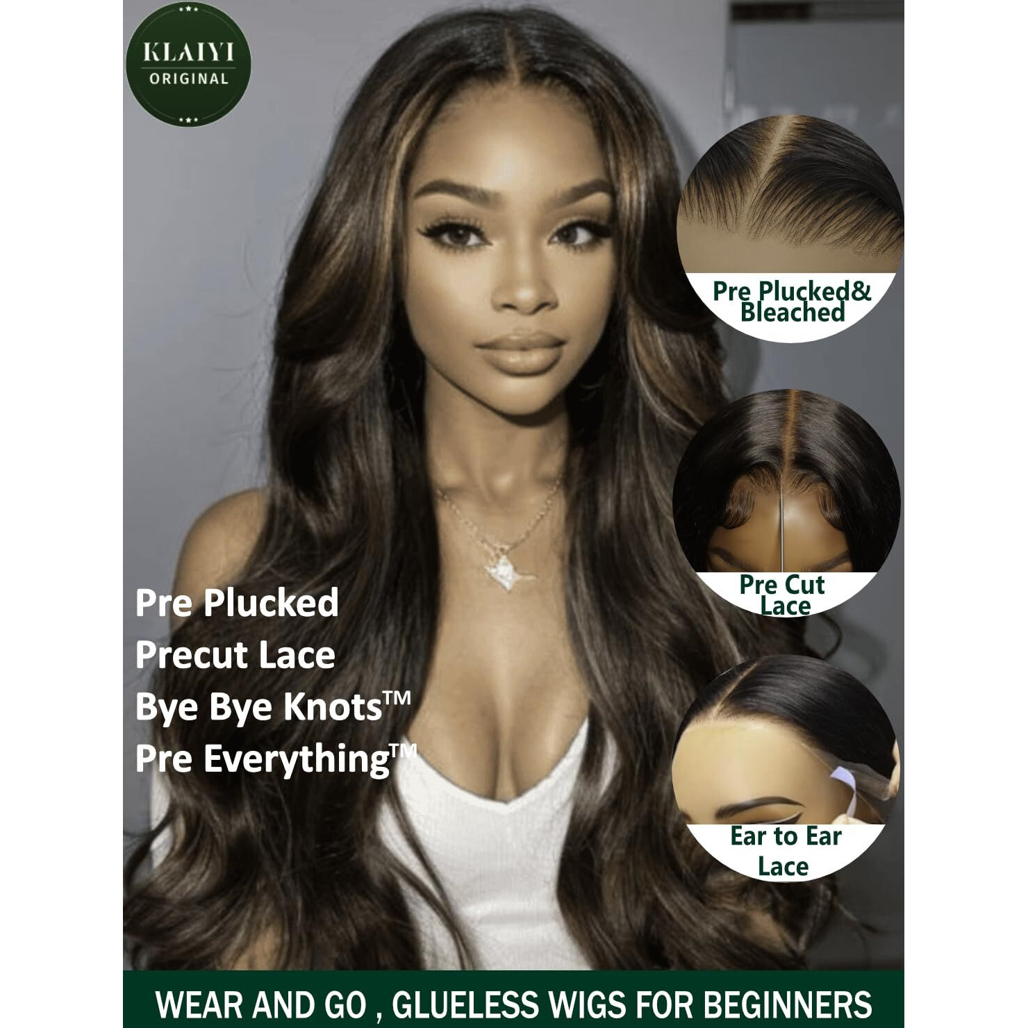 Klaiyi 13X4 Pre Everything Lace Front Chocolate Brown With Highlights Loose Body Wave Wig Human Hair Pre Cut Lace Pre Bleached Bye Bye Knots Pre Plucked Ombre Glueless Wear Go Wig Ready To Wear 26Inch
