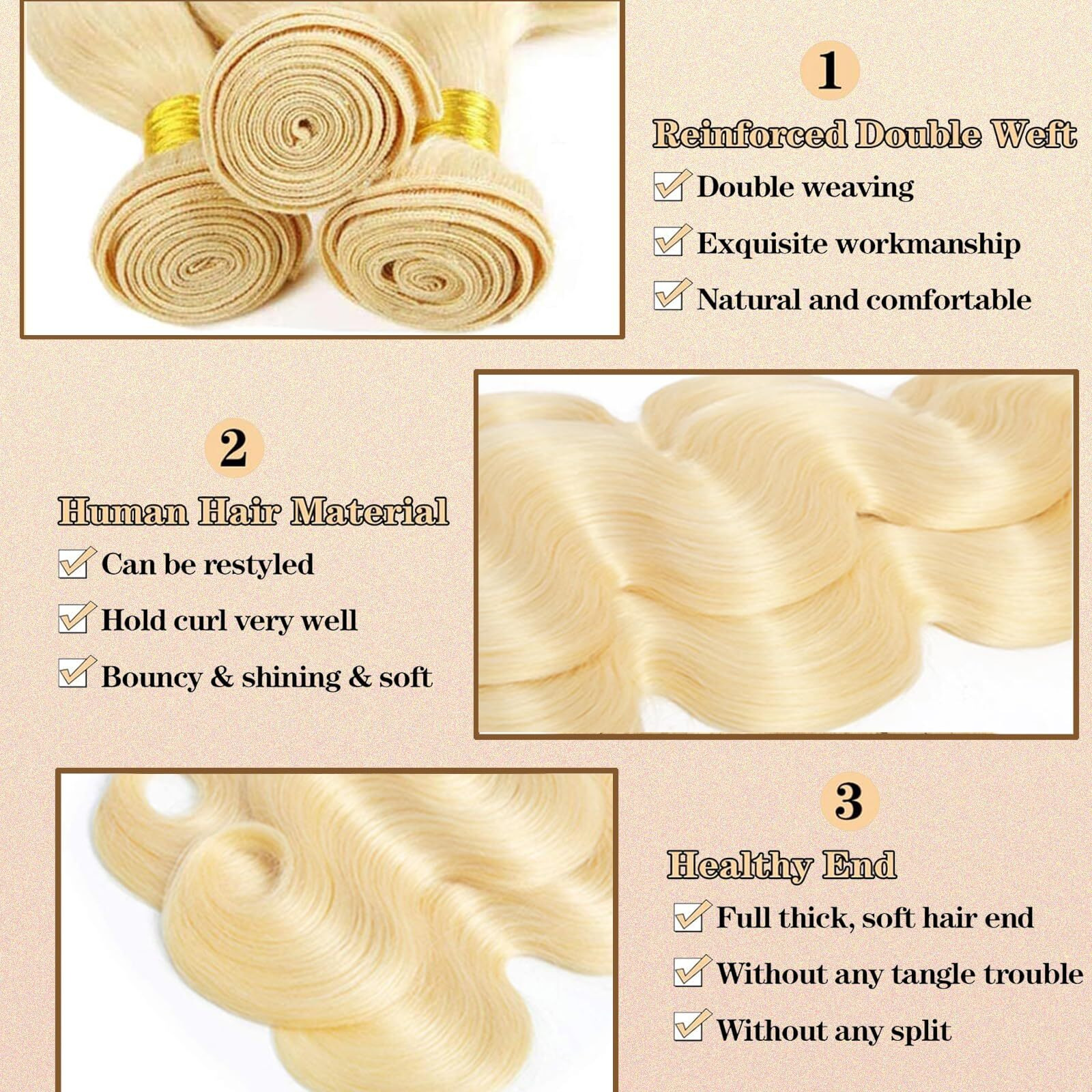 613 Bundles Human Hair With Closure 20 22 24 + 18 Inch Blonde Body Wave Human Hair 3 Bundles With 4X4 Transaprent Lace Closure 100% Unprocessed Virgin Human Hair Weave Extensions With Closure