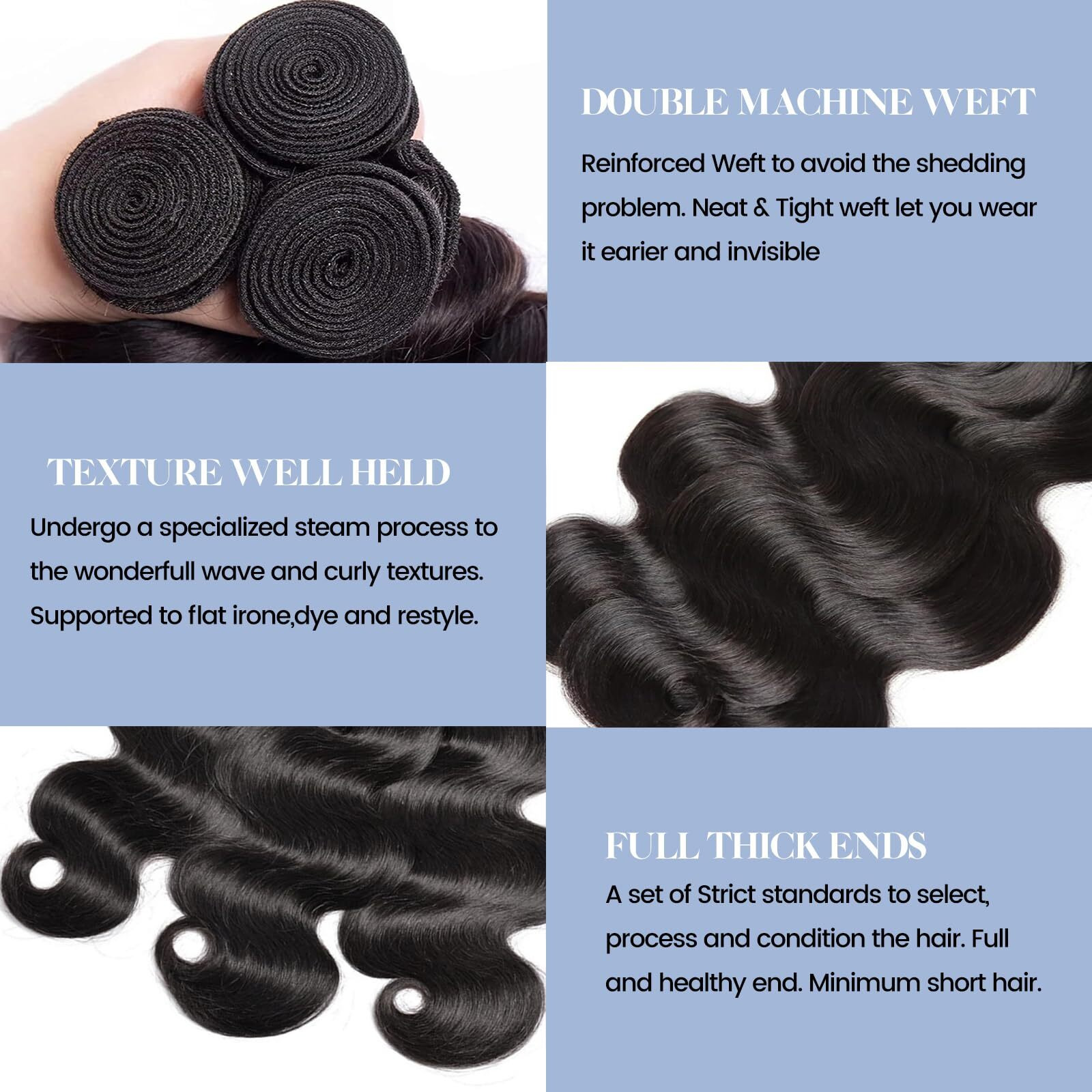 Human Hair Bundles With Closure Body Wave (22 24 26+20) 100% Unprocessed Brazilian Virgin Human Hair Weave Extensions 3 Bundles With 4X4 Hd Transparent Lace Clsoure