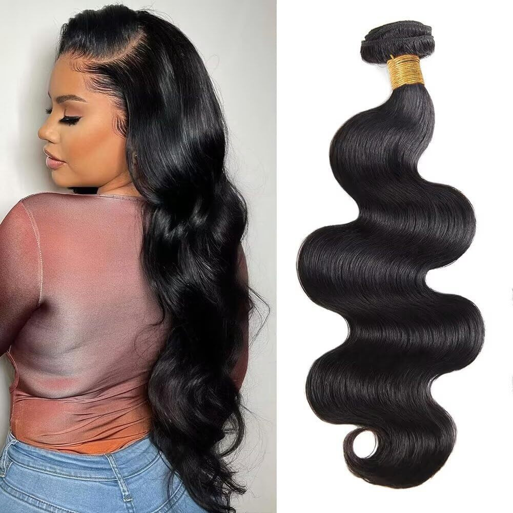12A Human Hair Bundles 24 Inch Body Wave Bundles Human Hair 100% Unprocessed Brazilian Virgin Weave 1 Bundle For Women Natural Black Wavy Human Hair Extensions