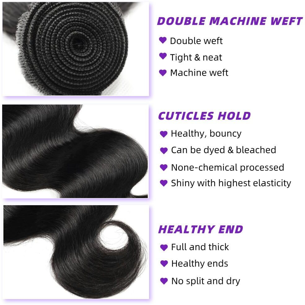 12A Human Hair Bundles 24 Inch Body Wave Bundles Human Hair 100% Unprocessed Brazilian Virgin Weave 1 Bundle For Women Natural Black Wavy Human Hair Extensions