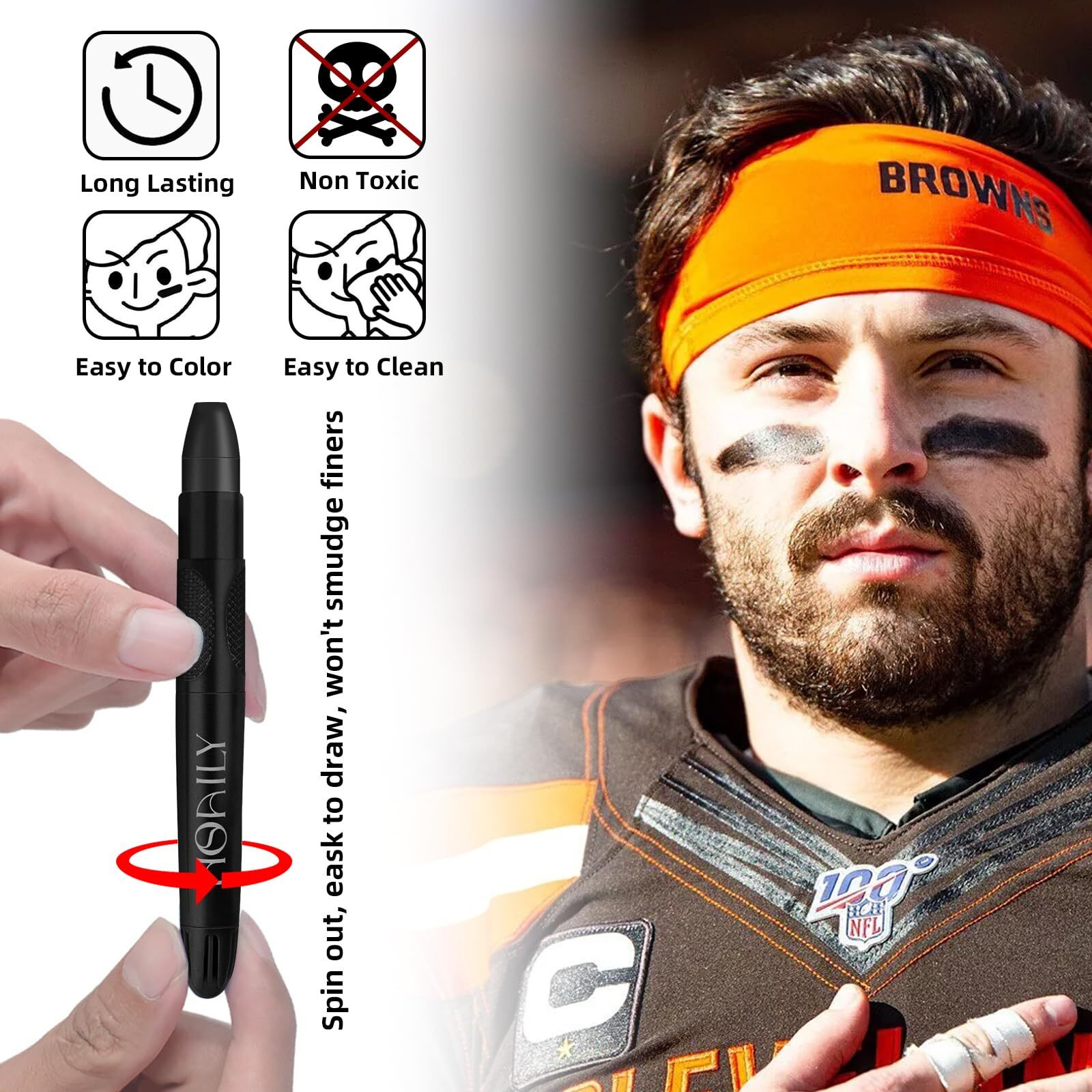 Hosaily 3Pcs Eye Black Stick For Sports, Easy To Color Face Body Paint Eye Black For Baseball Softball Football Lacrosse, Halloween Costume Cosplay Parties Face Eye Paint Makeup Stick (Blue+Red+White)