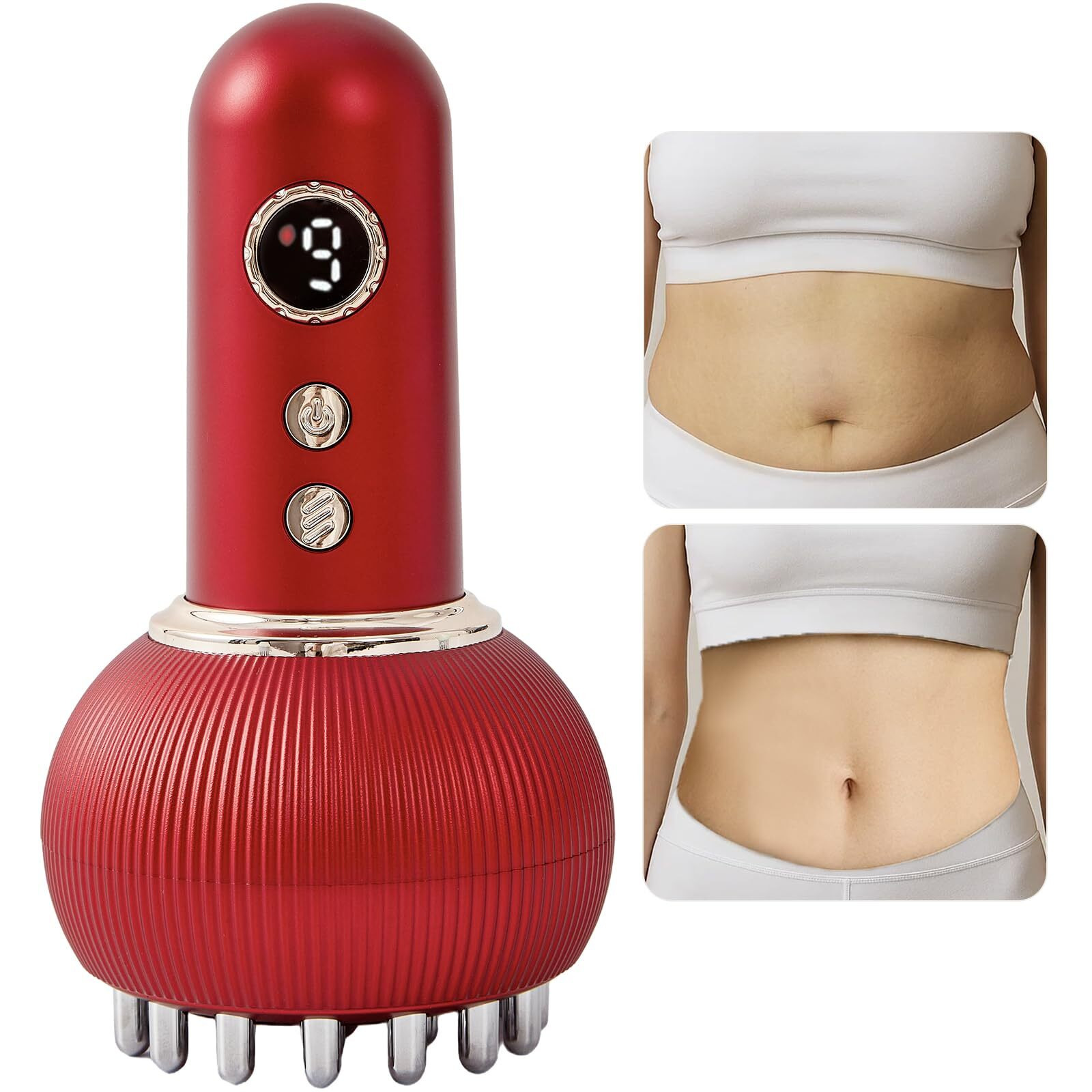 Paiaito Lymphatic Drainage Massager & Anti Cellulite Massage Tool, Helps Reduce Stretch Marks & Cellulite, For Legs, Arms & Belly, Body Sculpting Machine With Microcurrent, Light, Heat & Vibration,Red