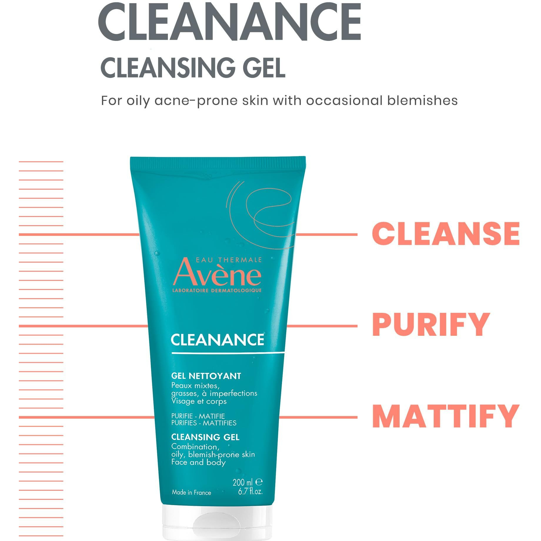 Avene Cleanance Cleansing Gel Soap Free Cleanser For Acne Prone, Oily, Face & Body, 6.7 Oz