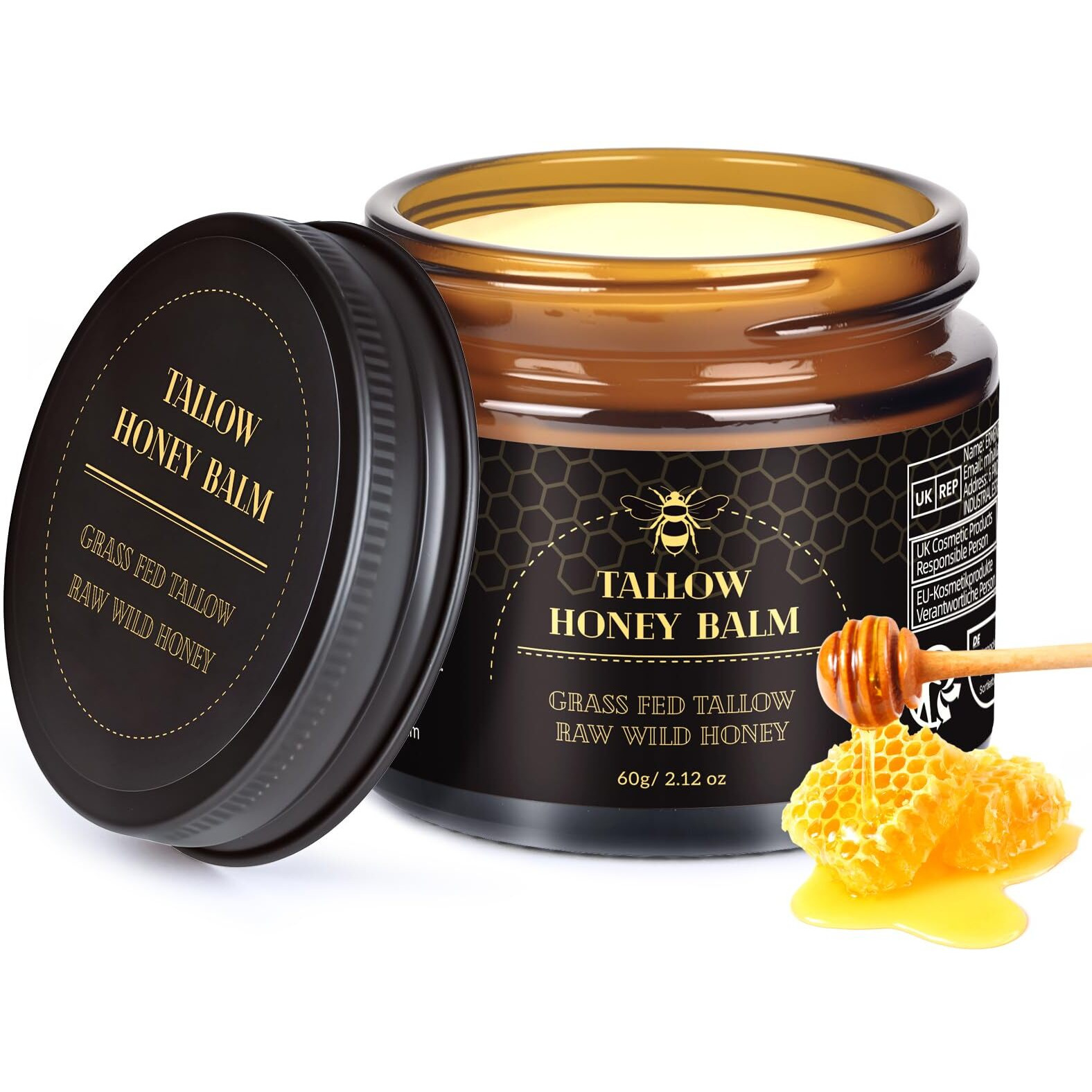Meidu Beef Tallow For Skin,Tallow And Honey Balm,Organic Grass-Fed Beef Tallow Balm With Raw Wild Honey, Face And Body Moisturizer(60G)