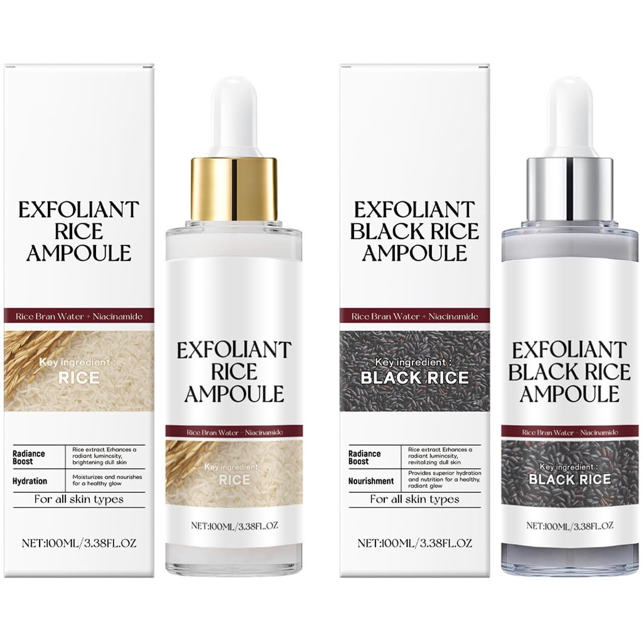 Black And White Rice Peeling, New Soft Rice Exfoliating Face And Body, Black And White Rice Exfoliant For All Skin Types, Gentle Peel & Deep Hydration (White+Black) 2P