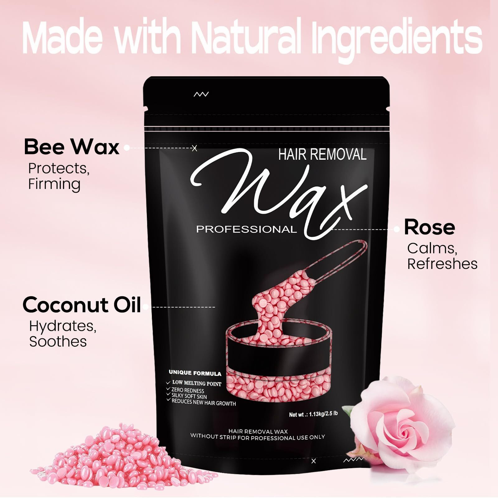 Feamiria 2.5Lb Wax Beads, Hard Wax Beads, Wax Beads For Women Men, Hard Wax For Full Body, Sensitive Skin, Facial, Brazilian Bikini, Legs, Armpit, Waxing Bead At Home, 20 Applicator Sticks & Gloves