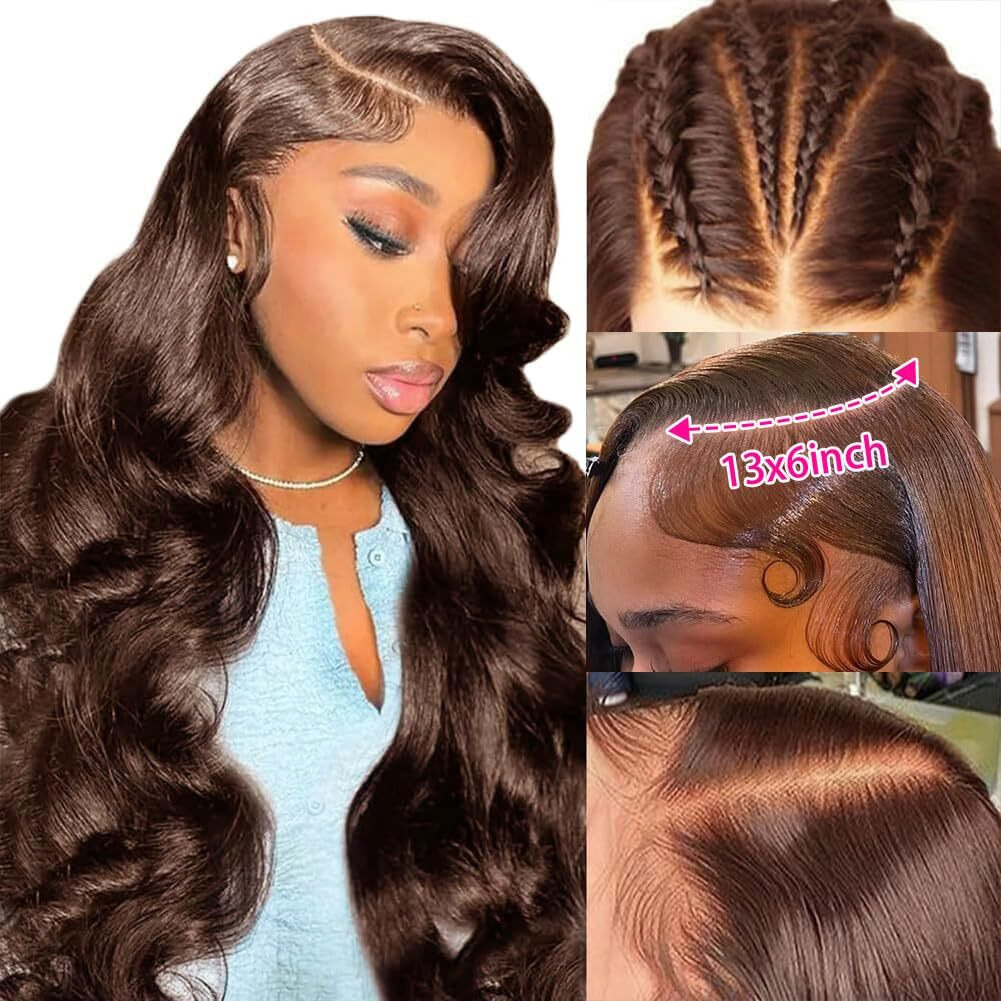 Studyy Chocolate Brown Lace Front Wig Human Hair 200 Density Body Wave 13X6 Hd Lace Front Wigs Pre Plucked Colored Frontal Wigs Human Hair Brown Wigs Human Hair Wig For Women 26 Inch