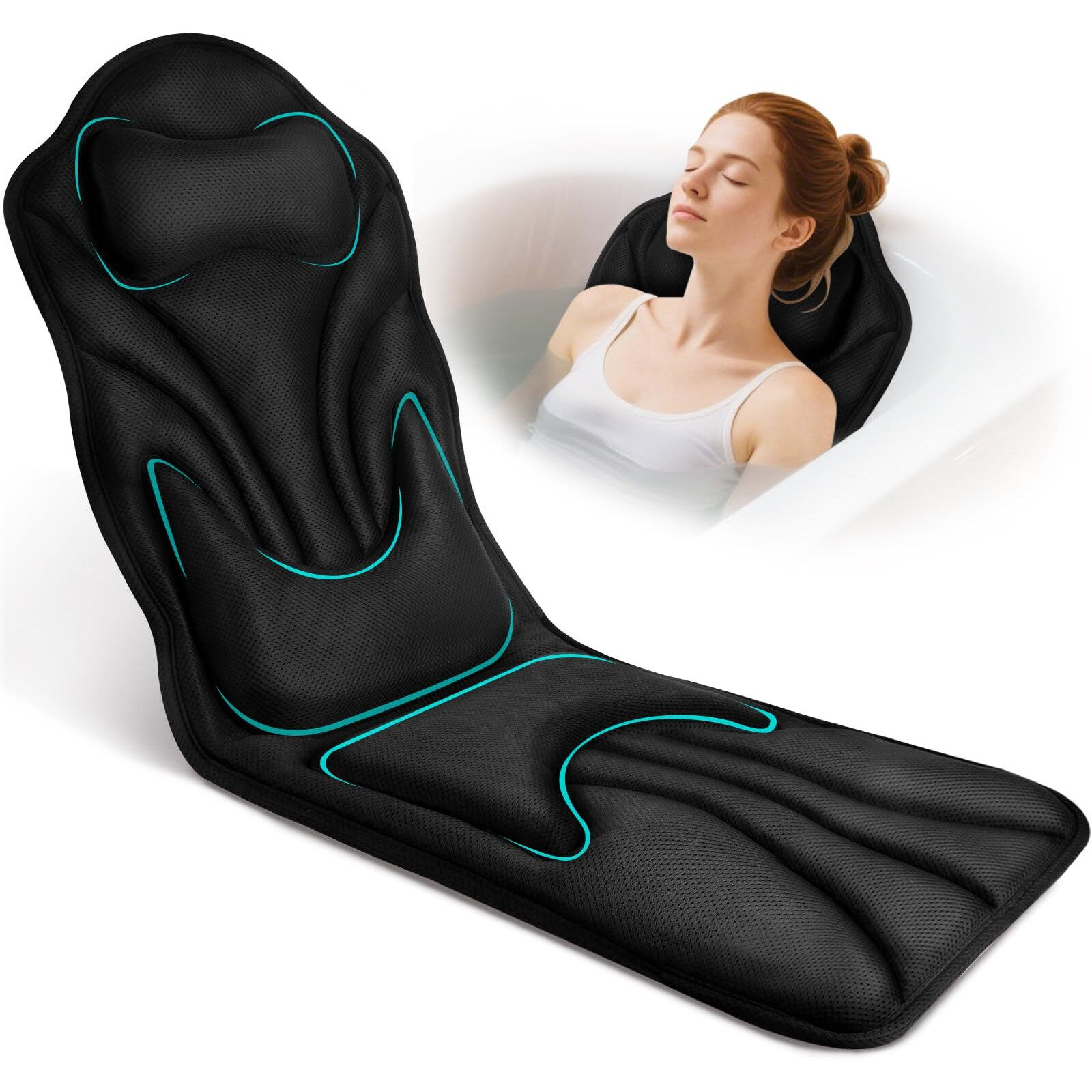 Atsuwell Full Body Bath Pillow For Bathtub, Ergonomic Bathtub Cushion For Neck, Waist, Hip Support, Luxury 3D Mesh Shower Pillow With Non-Slip Suction Cups & Dual Hooks, Pressure Relief, 51'' X17''