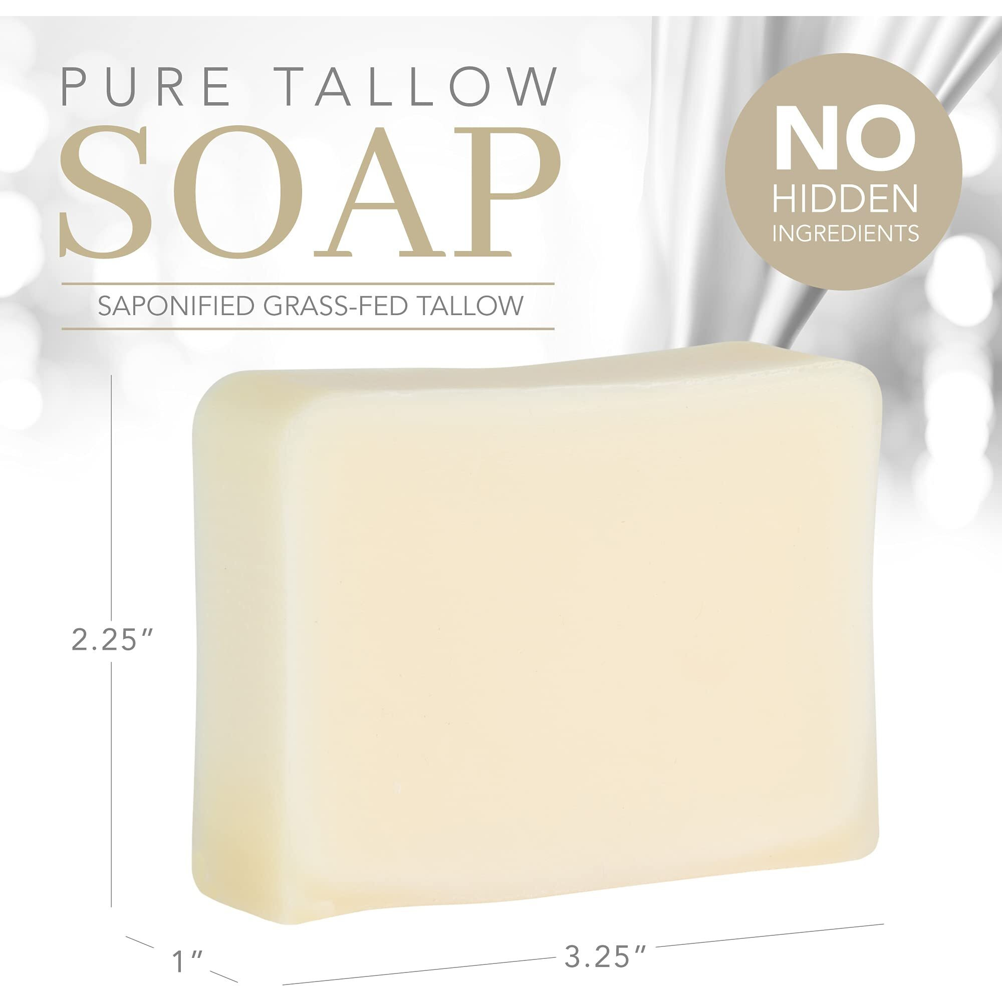 Natural Tallow Bar Soap For Men And Women, 4 Oz - Handmade Soap Bar For Sensitive Skin To Help Relieve Symptoms Of Eczema - Unscented Body Soap For Adults, Kids With No Additives, Palm Oil-Free