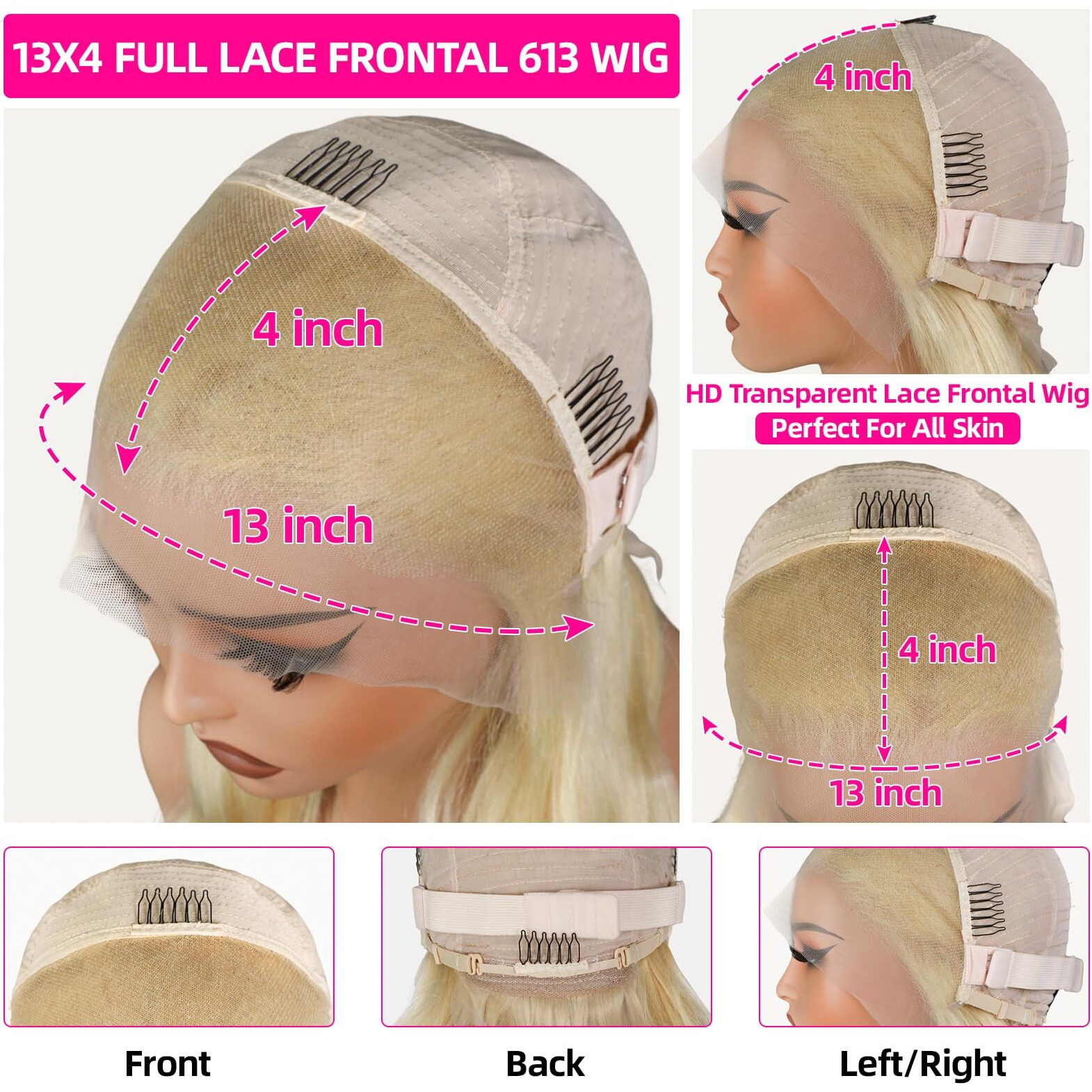 Lemoda 613 Lace Front Wig Human Hair 200 Density 13X4 Full Lace Frontal Wig Body Wave Hd Transparent Lace Wig Pre Plucked 15A Brazilian Virgin Blonde Human Hair Wigs For Women 28 Inch